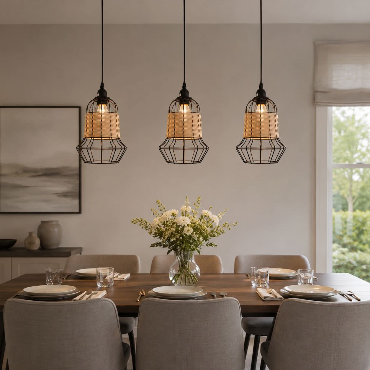Glyph-Lightsin Basket-Inspired Bar Pendant Light Natural Rattan Pendant Lighting