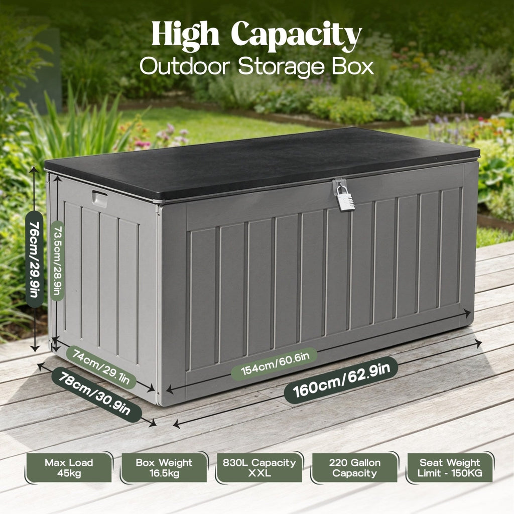 XXL Extra-Large Weatherproof Garden Storage Box Bench – Outdoor Plastic Shed for Cushions, Tools & Garden Storage
