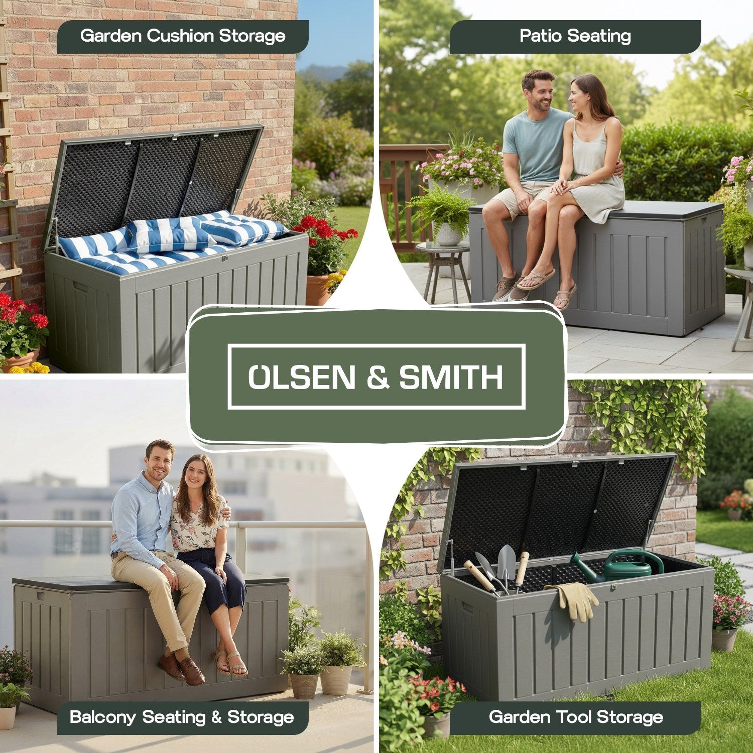 XXL Extra-Large Weatherproof Garden Storage Box Bench – Outdoor Plastic Shed for Cushions, Tools & Garden Storage
