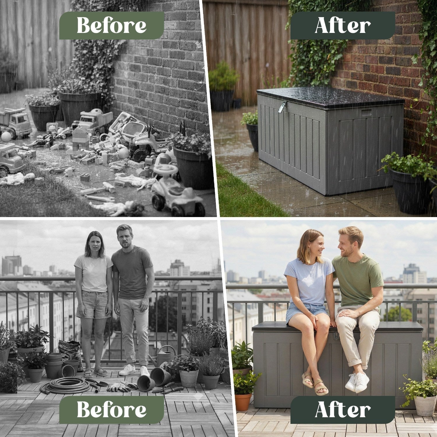 XXL Extra-Large Weatherproof Garden Storage Box Bench – Outdoor Plastic Shed for Cushions, Tools & Garden Storage