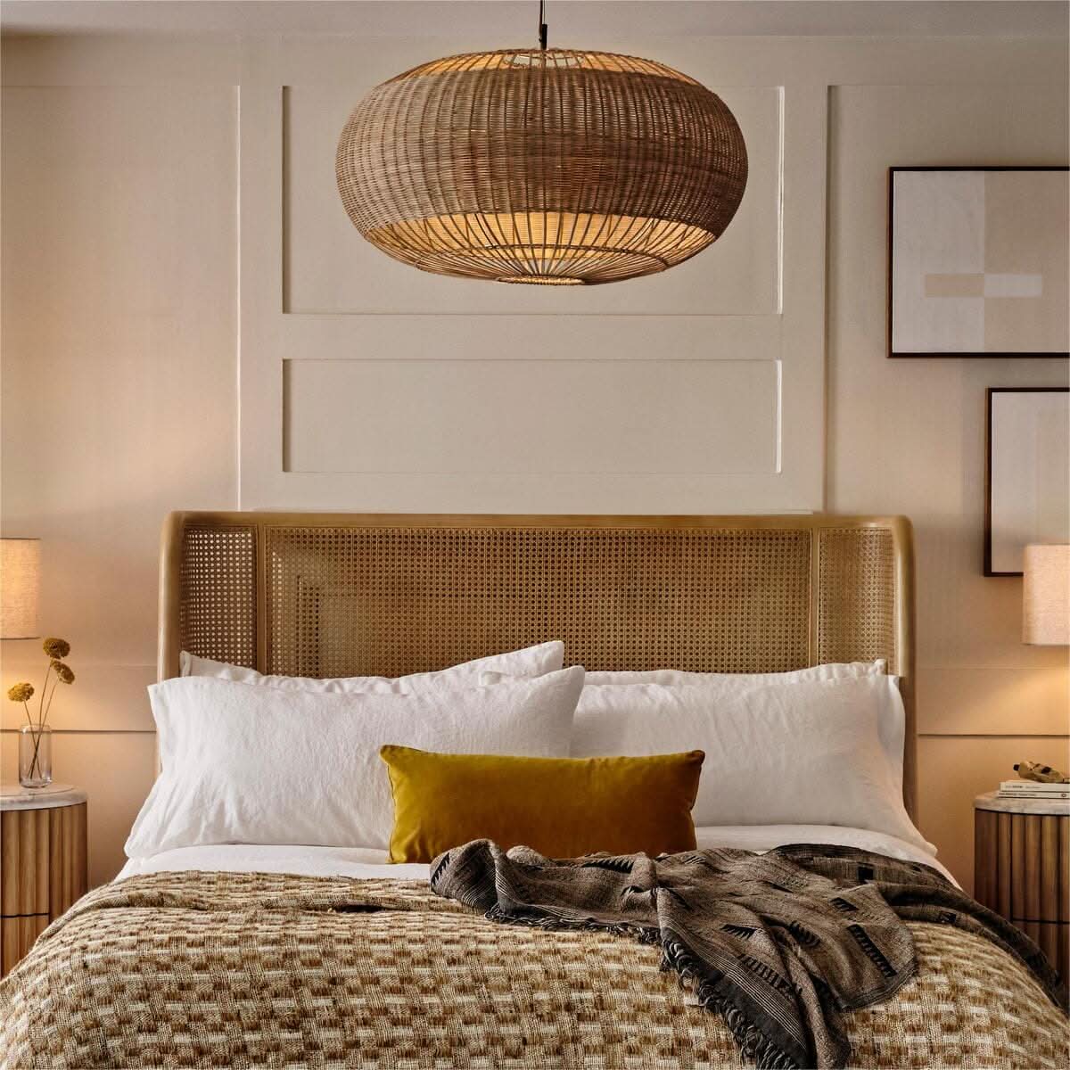 Lightsin Handcrafted Rattan Pendant Light in Flat Round Basket Shape