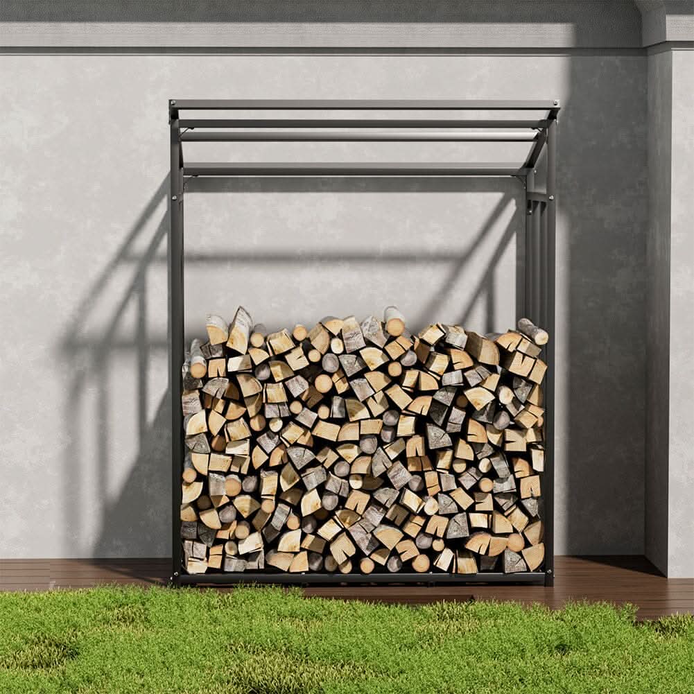 Garden Metal Tube Firewood Rack with PE Cover Roof