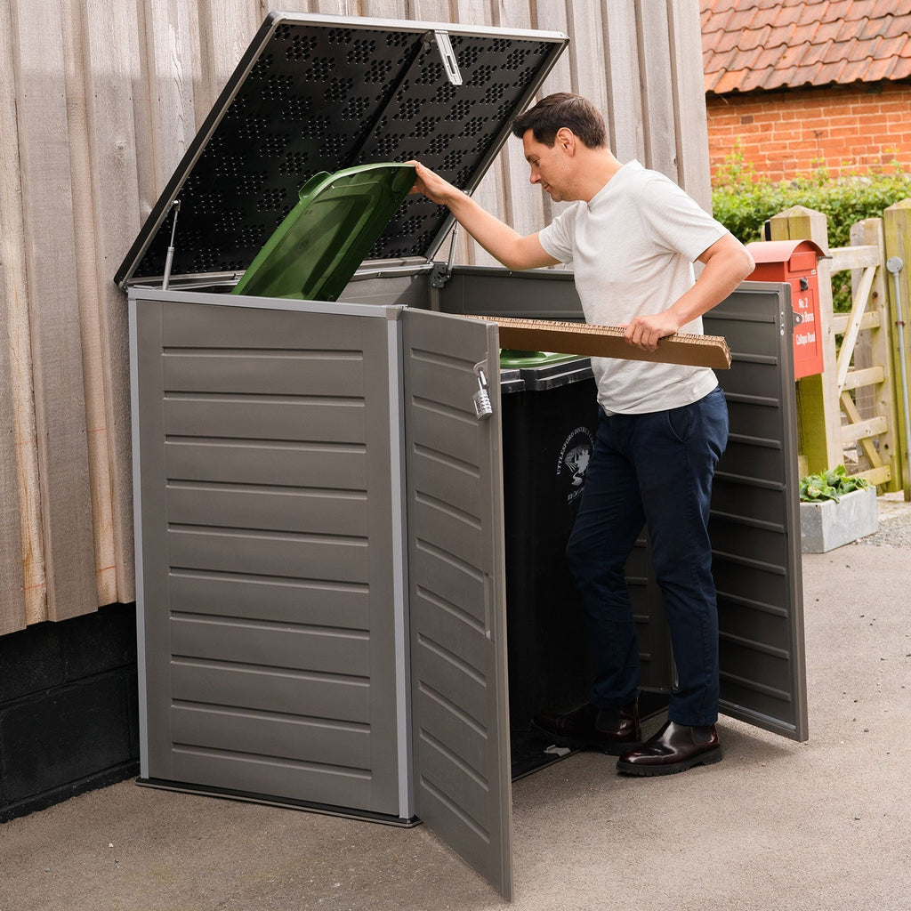 MASSIVE Capacity 1170 Outdoor Garden Storage Box Plastic Shed Garbage - Weatherproof with Wood Effect (1170 Litre)