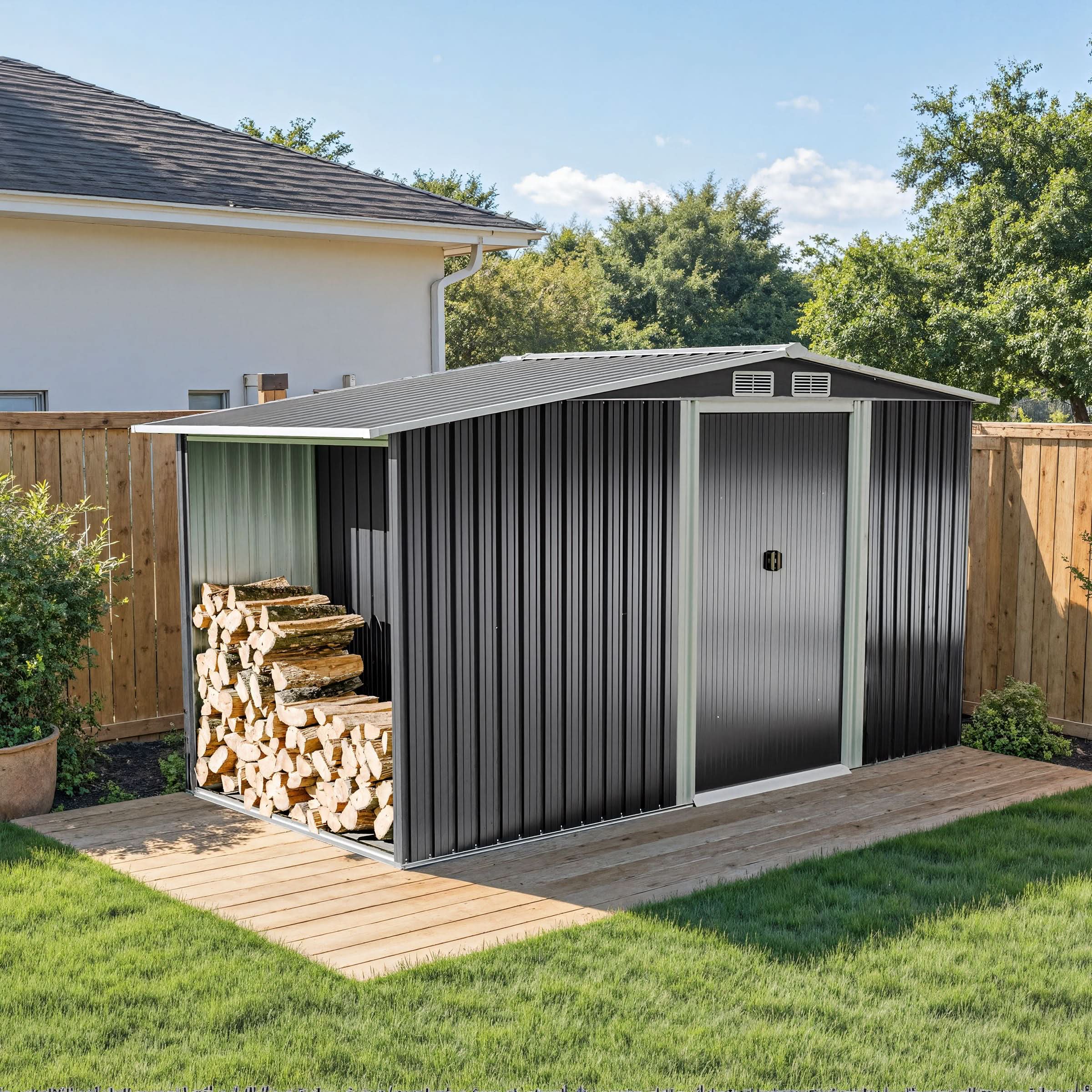 4×8/ 6×8 / 8×8/ 10×8ft Steel Garden Storage Bike Shed with Gable Roof Top Air Circulation Design