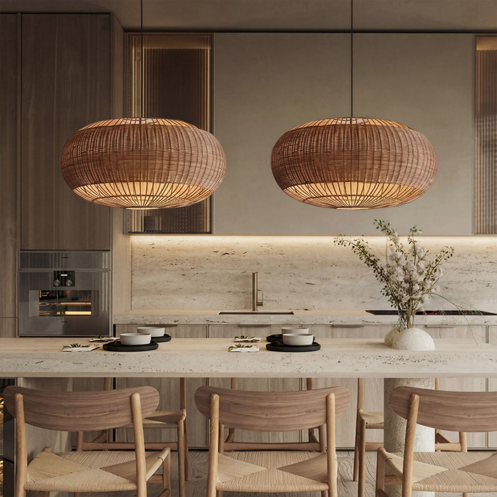 Lightsin Handcrafted Split Rattan Basket Pendant Light for Dining Room, Living Room