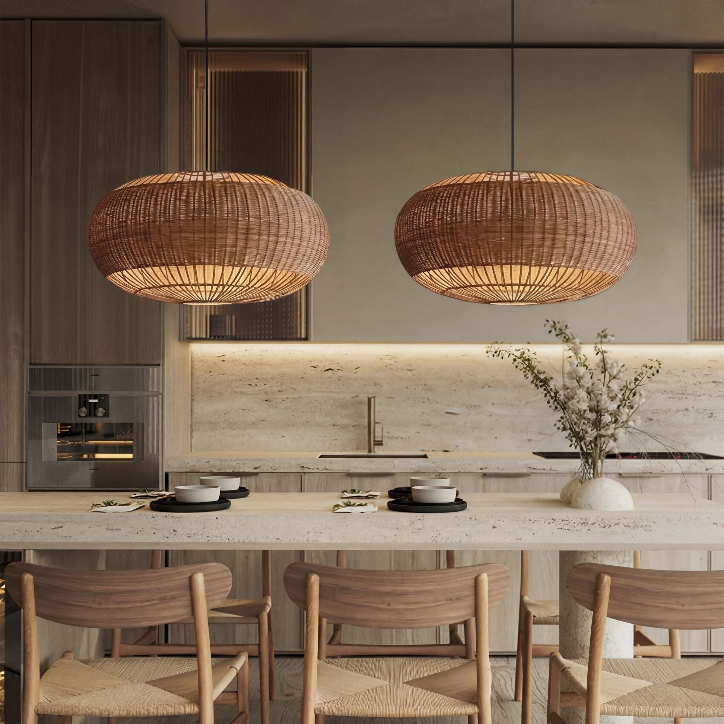 Lightsin Handcrafted Split Rattan Basket Pendant Light for Dining Room, Living Room