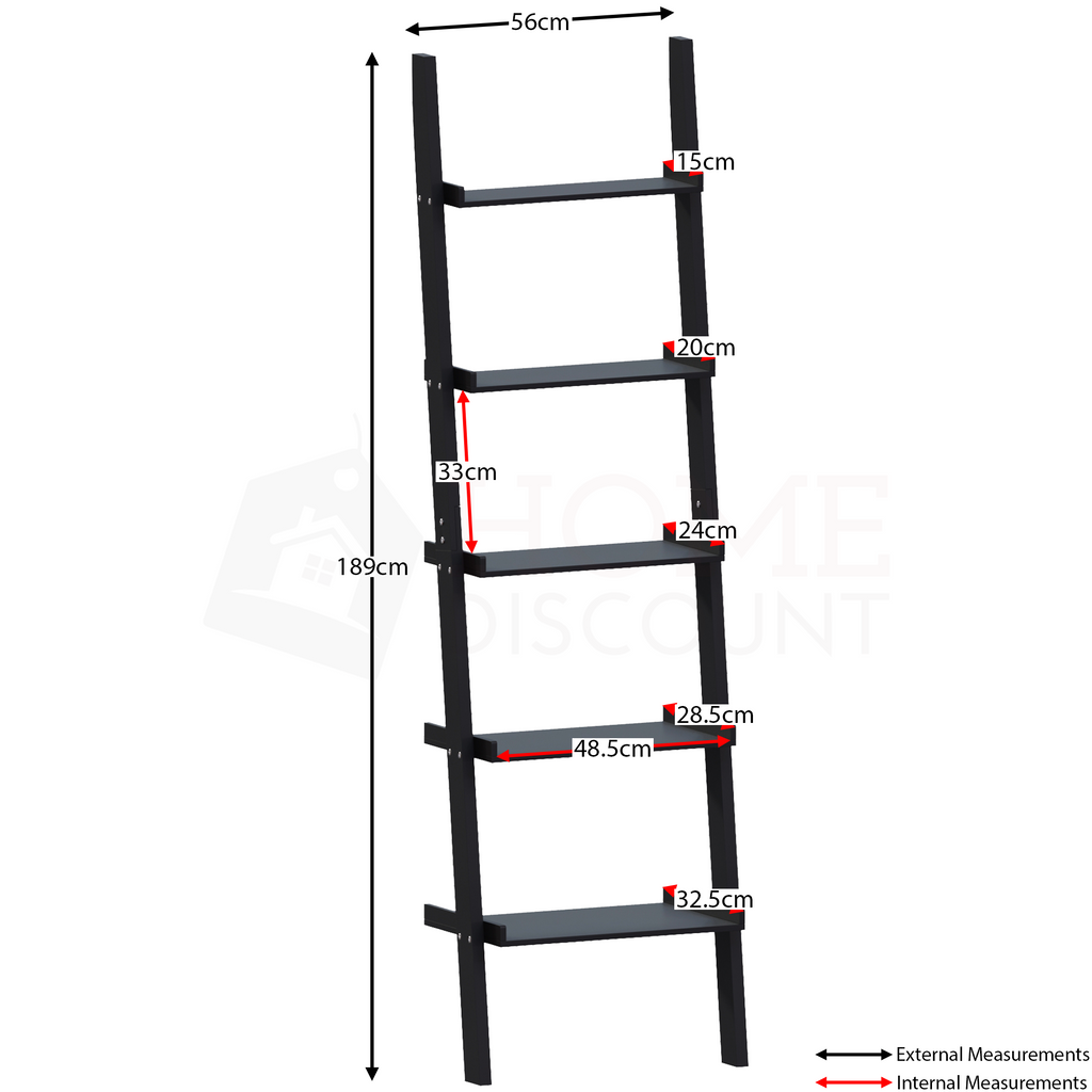 York 5-Tier Ladder Bookcase - Black
