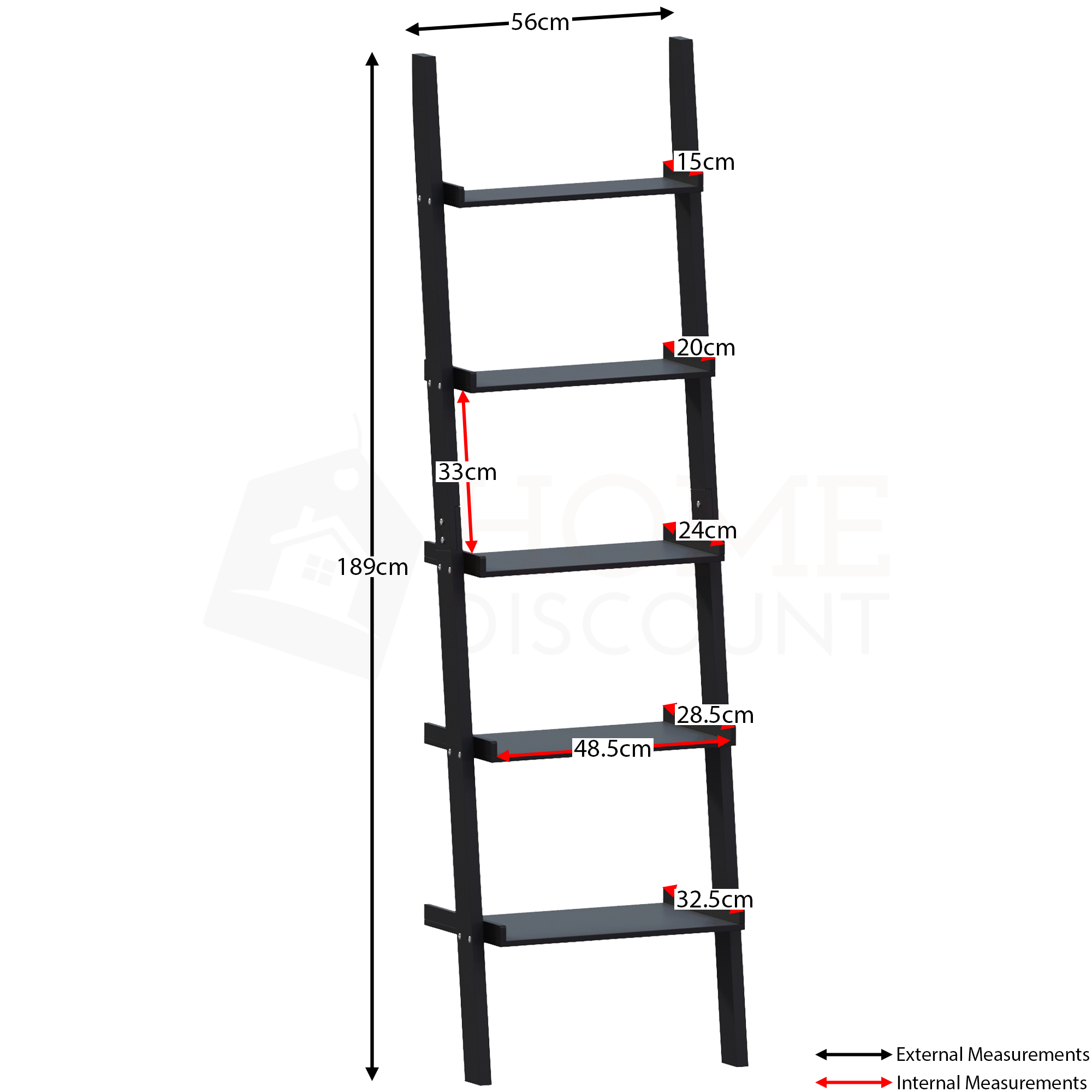 York 5-Tier Ladder Bookcase - Black