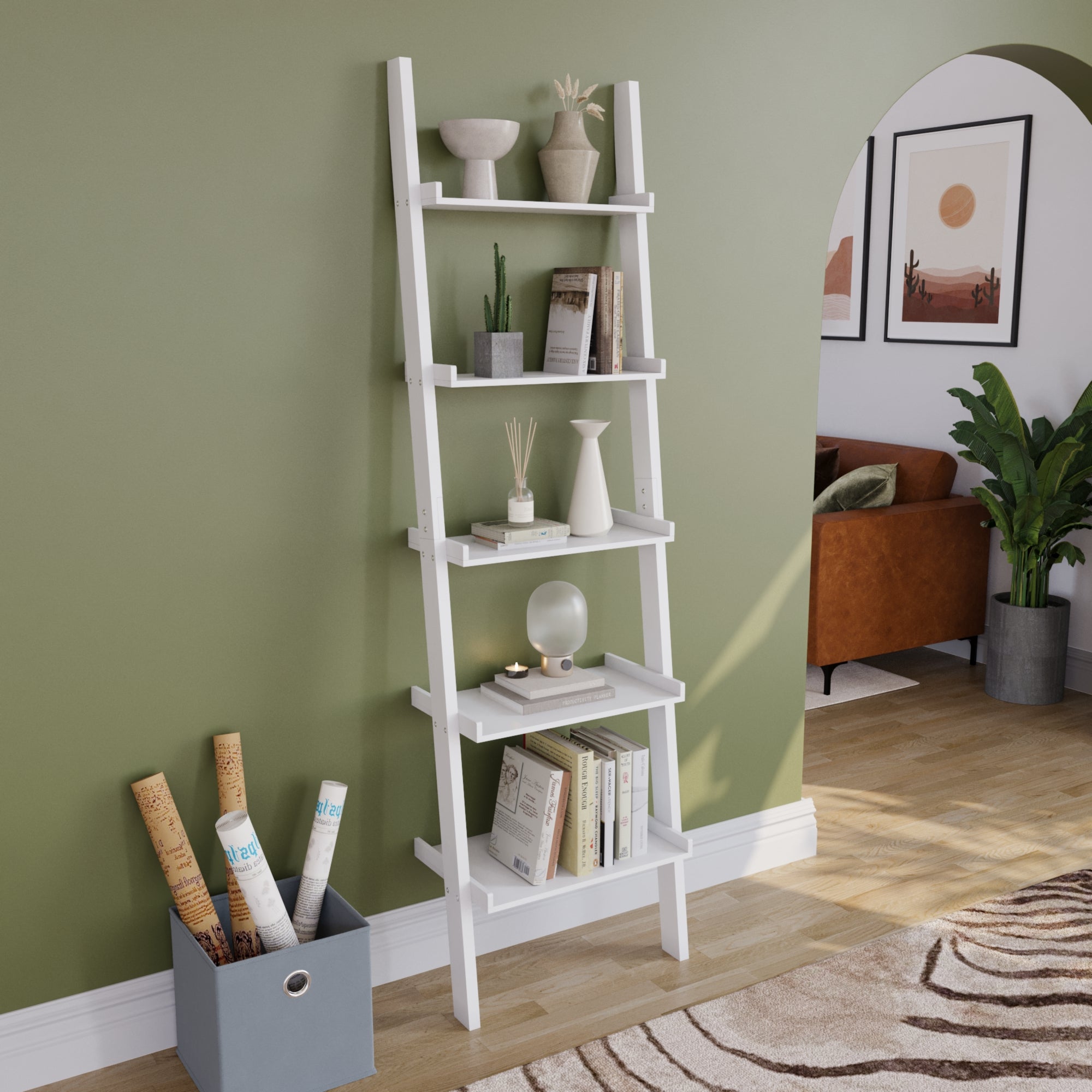 York 5-Tier Ladder Bookcase - White