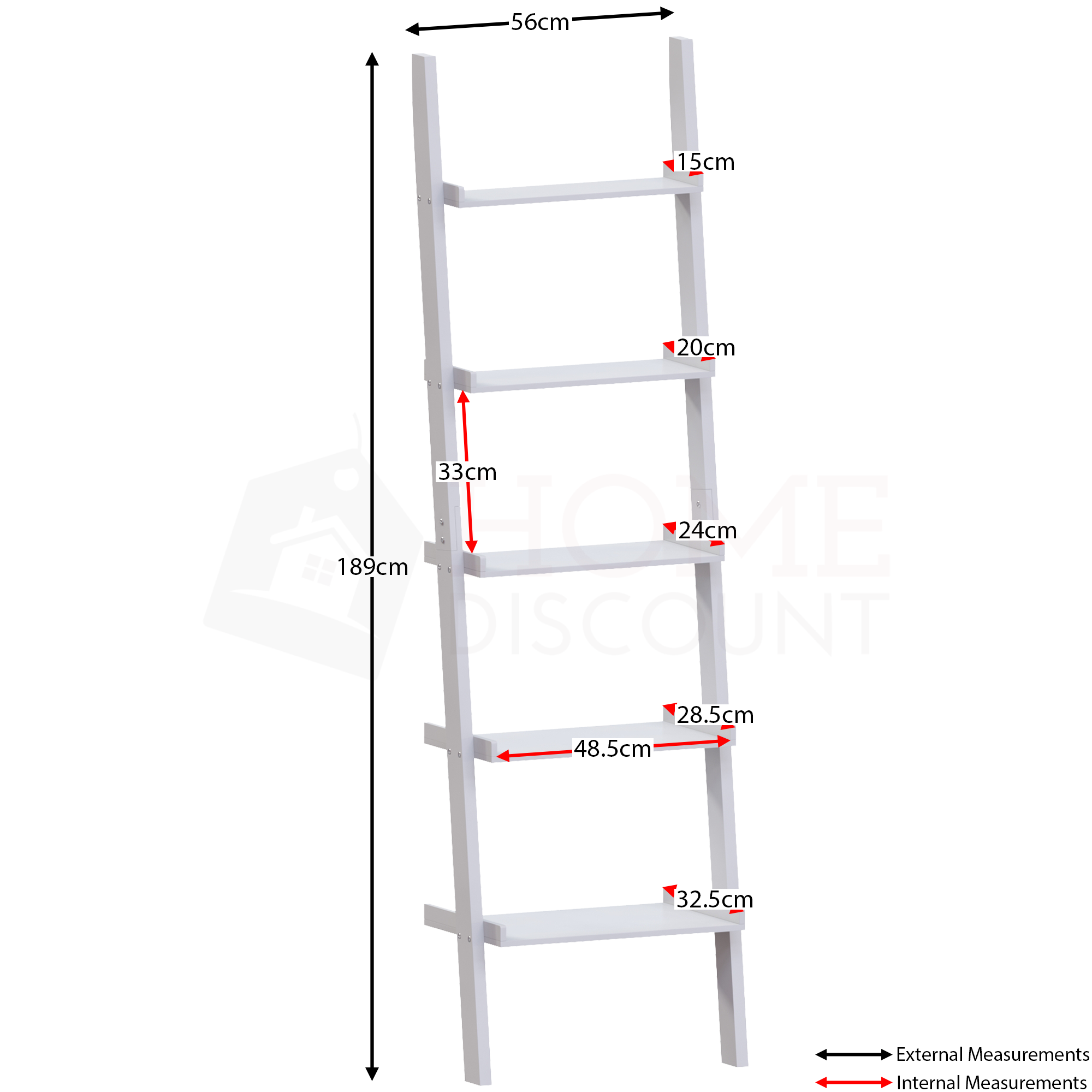 York 5-Tier Ladder Bookcase - White