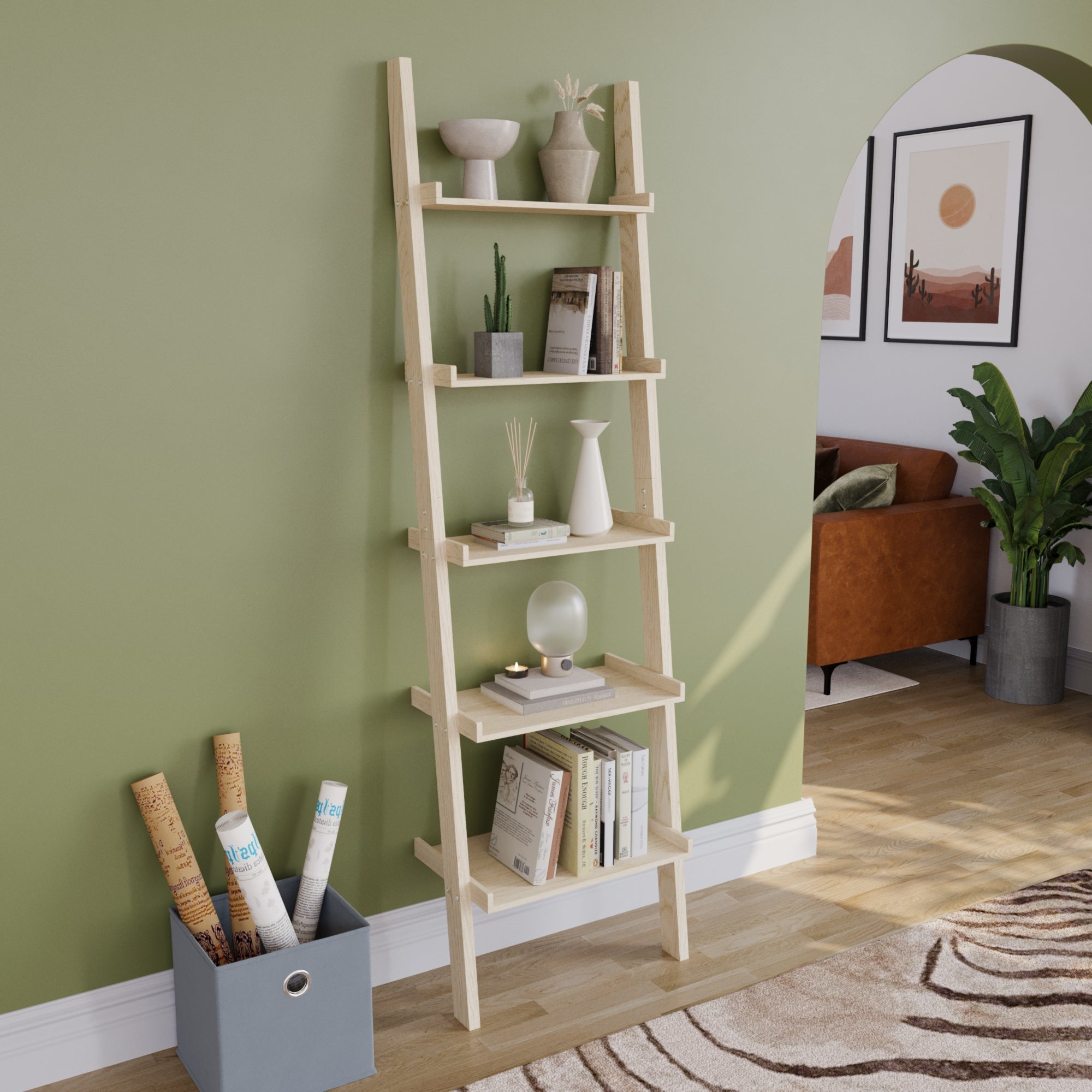 York 5-Tier Ladder Bookcase - Pine