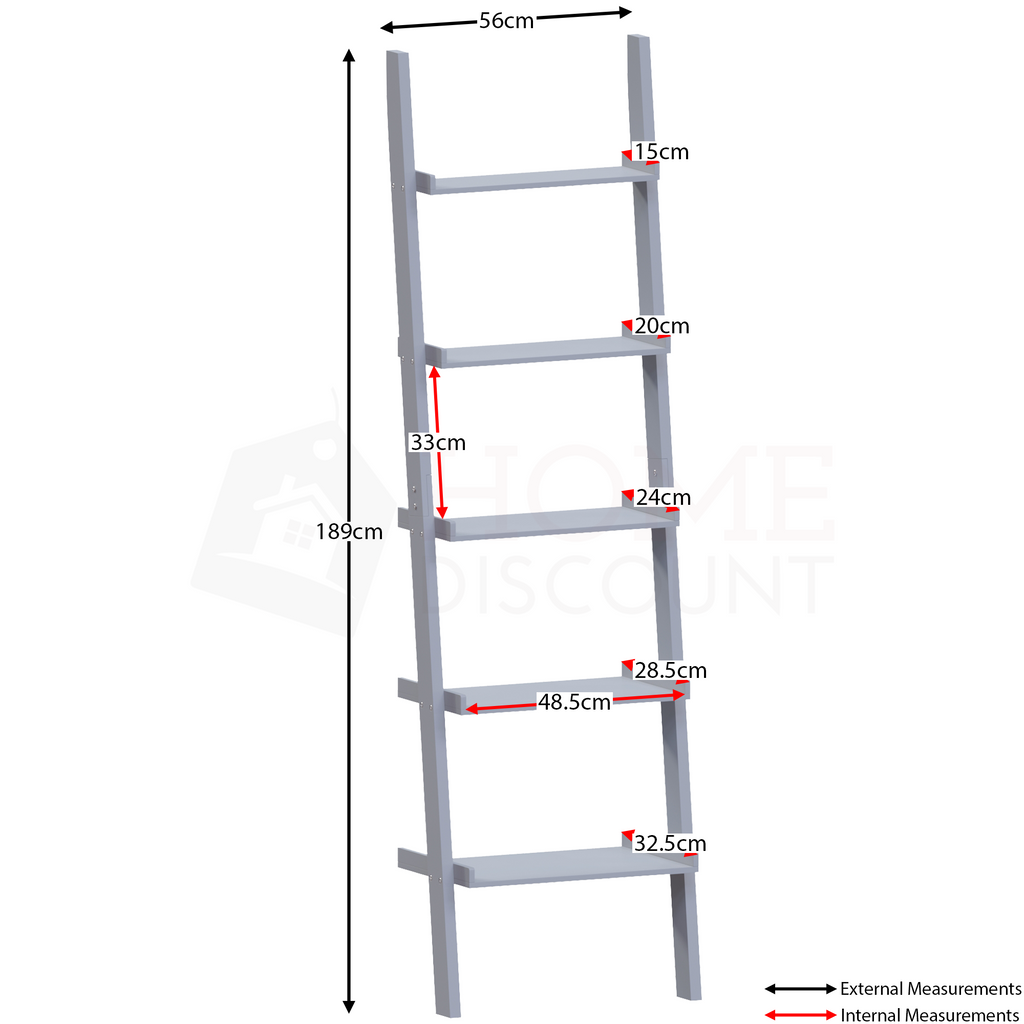 York 5-Tier Ladder Bookcase - Grey