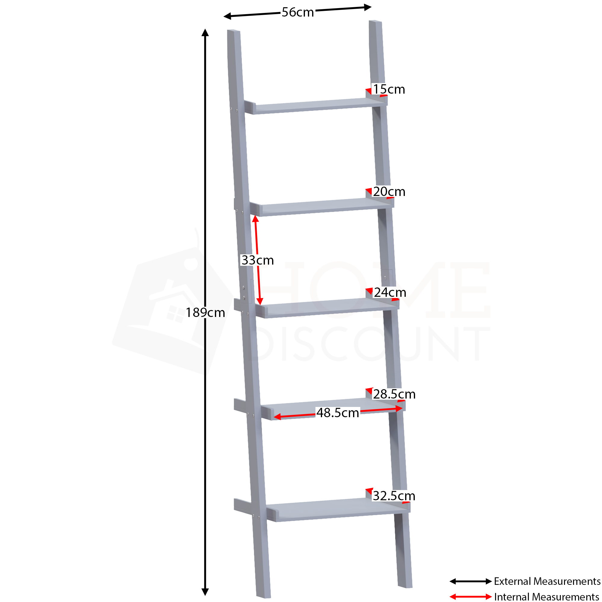 York 5-Tier Ladder Bookcase - Grey