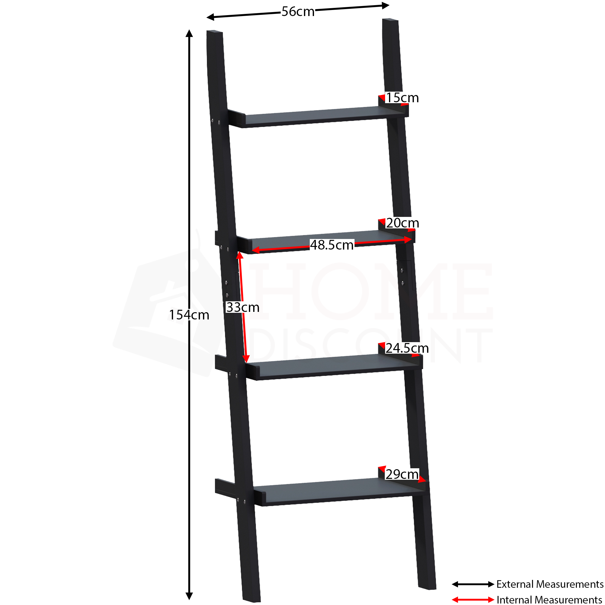 York 4-Tier Ladder Bookcase - Black