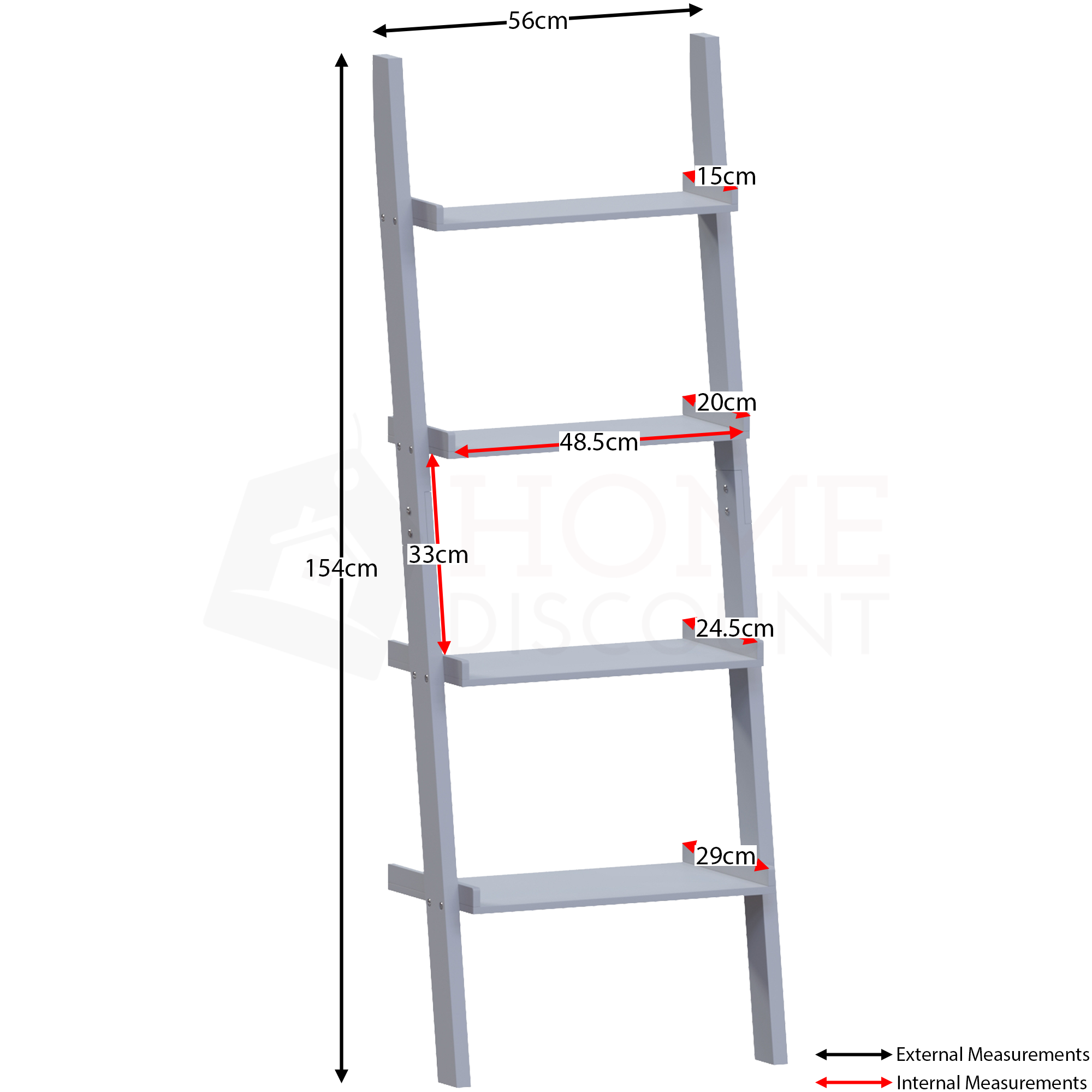 York 4-Tier Ladder Bookcase - Grey