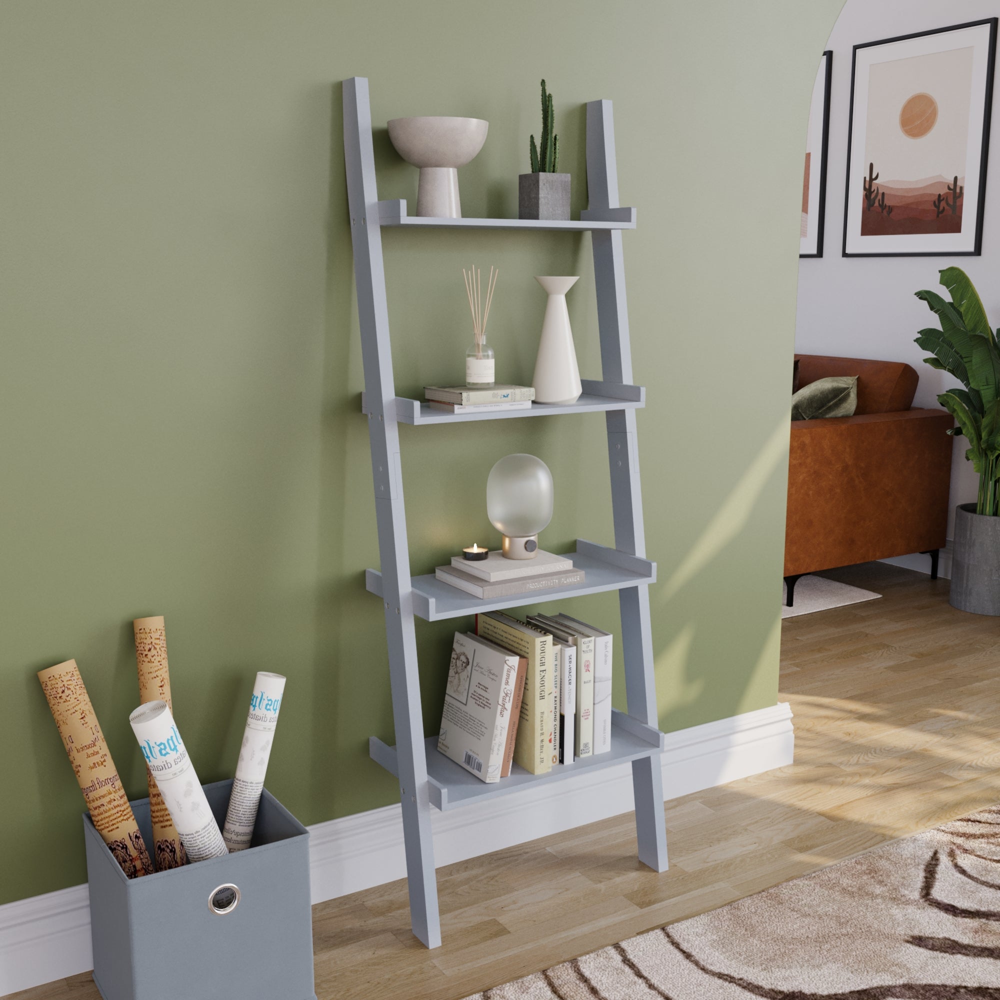 York 4-Tier Ladder Bookcase - Grey