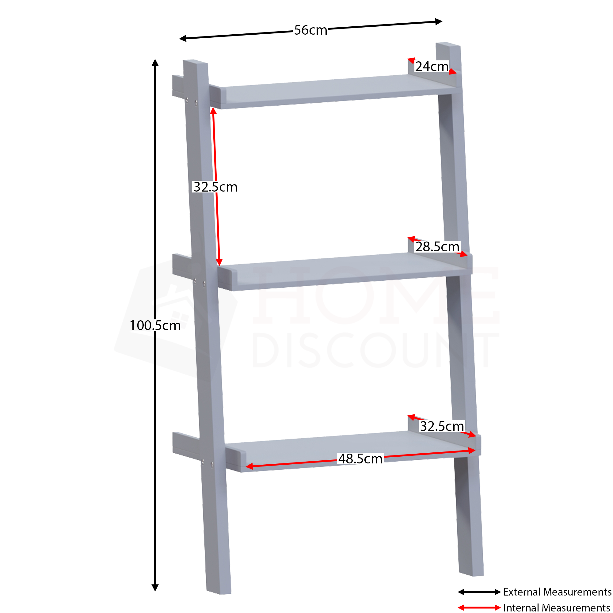 York 3-Tier Ladder Bookcase - Grey