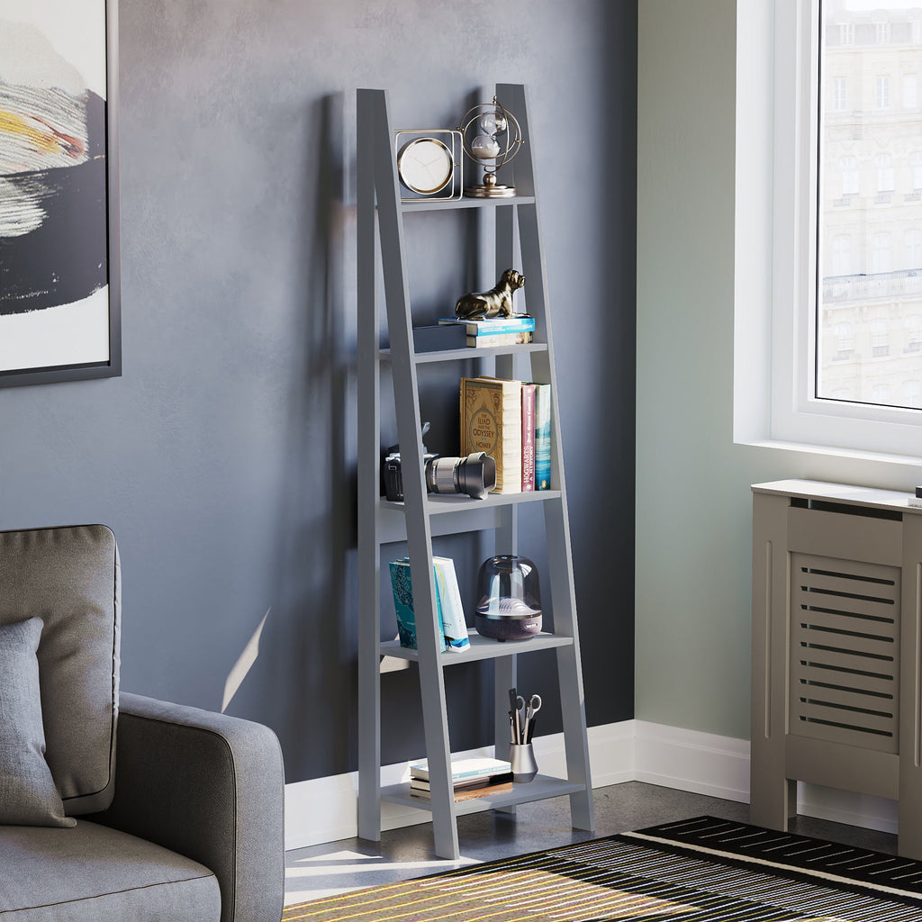 Bristol 5-Tier Step Ladder Bookcase - Grey