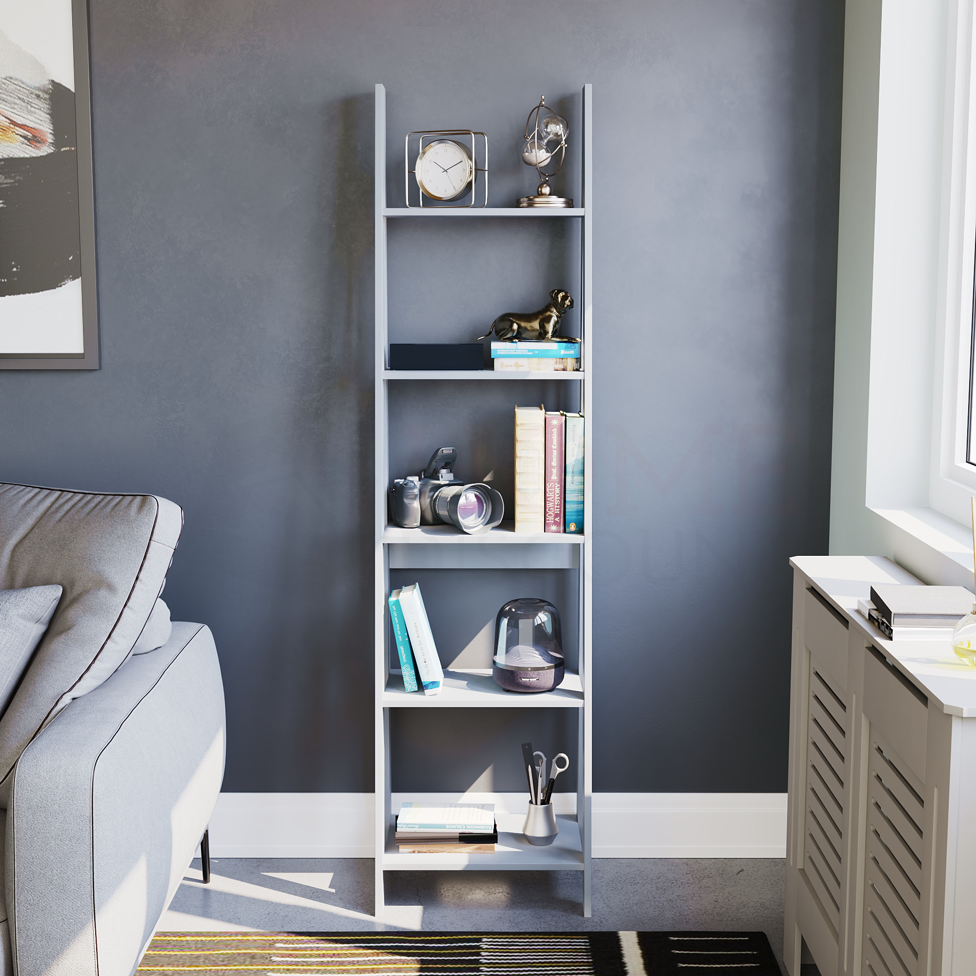 Bristol 5-Tier Step Ladder Bookcase - Grey
