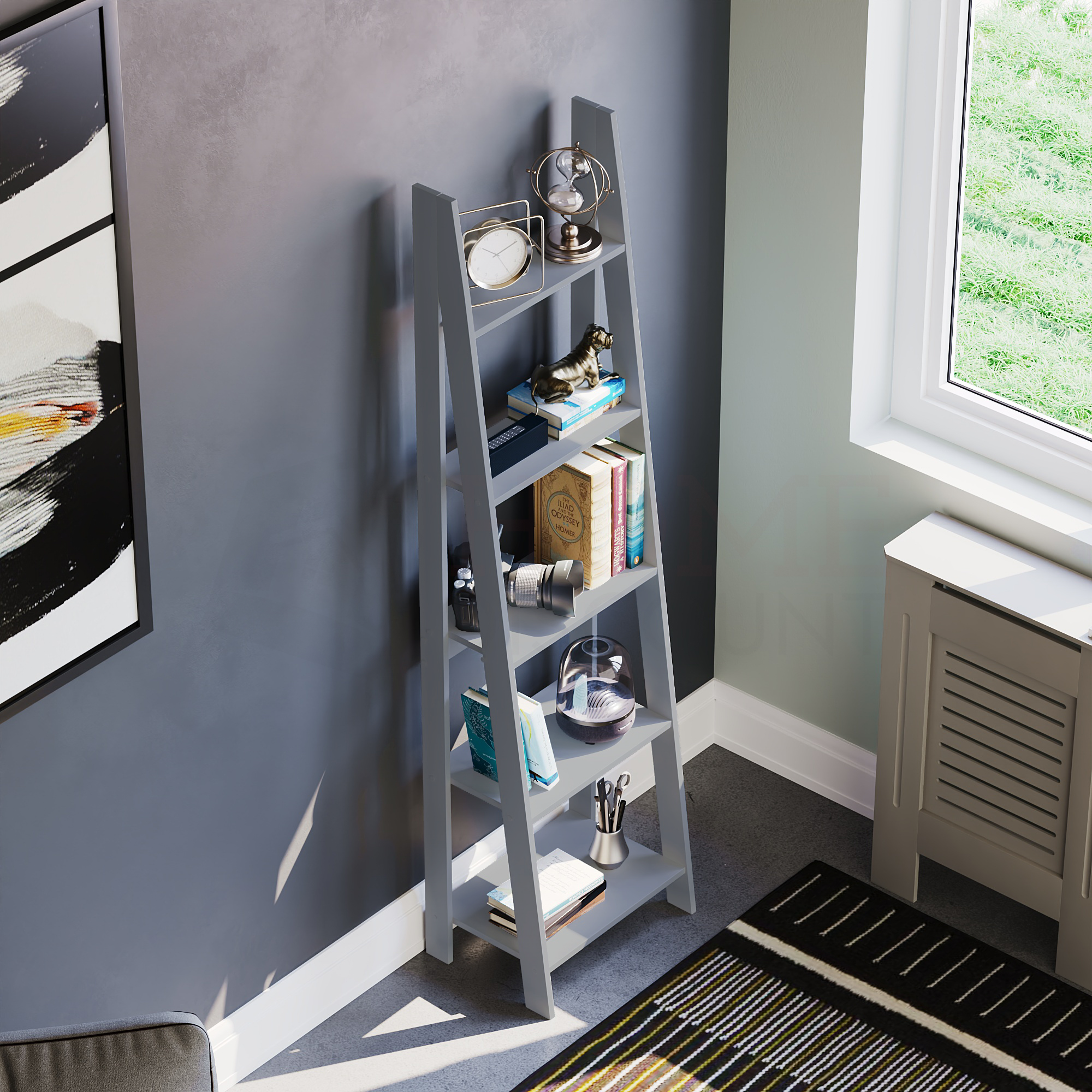 Bristol 5-Tier Step Ladder Bookcase - Grey
