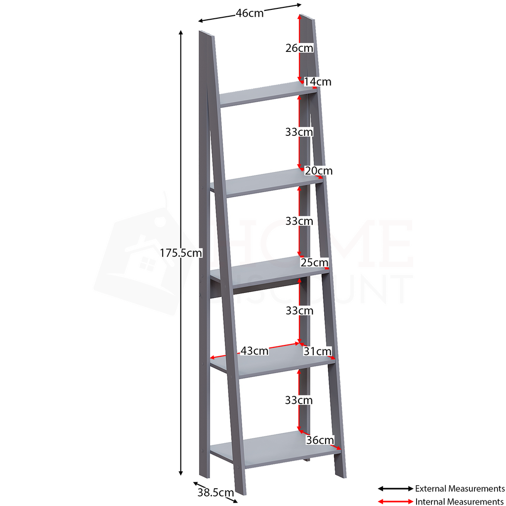 Bristol 5-Tier Step Ladder Bookcase - Grey