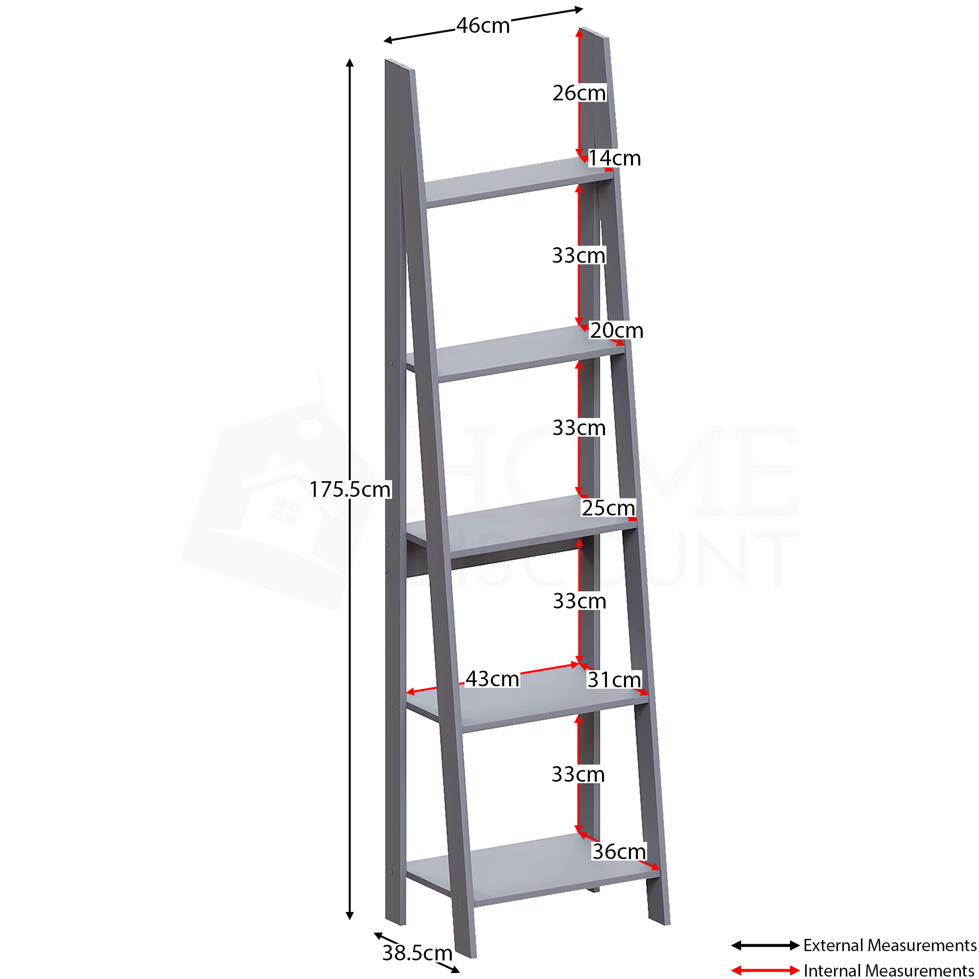 Bristol 5-Tier Step Ladder Bookcase - Grey