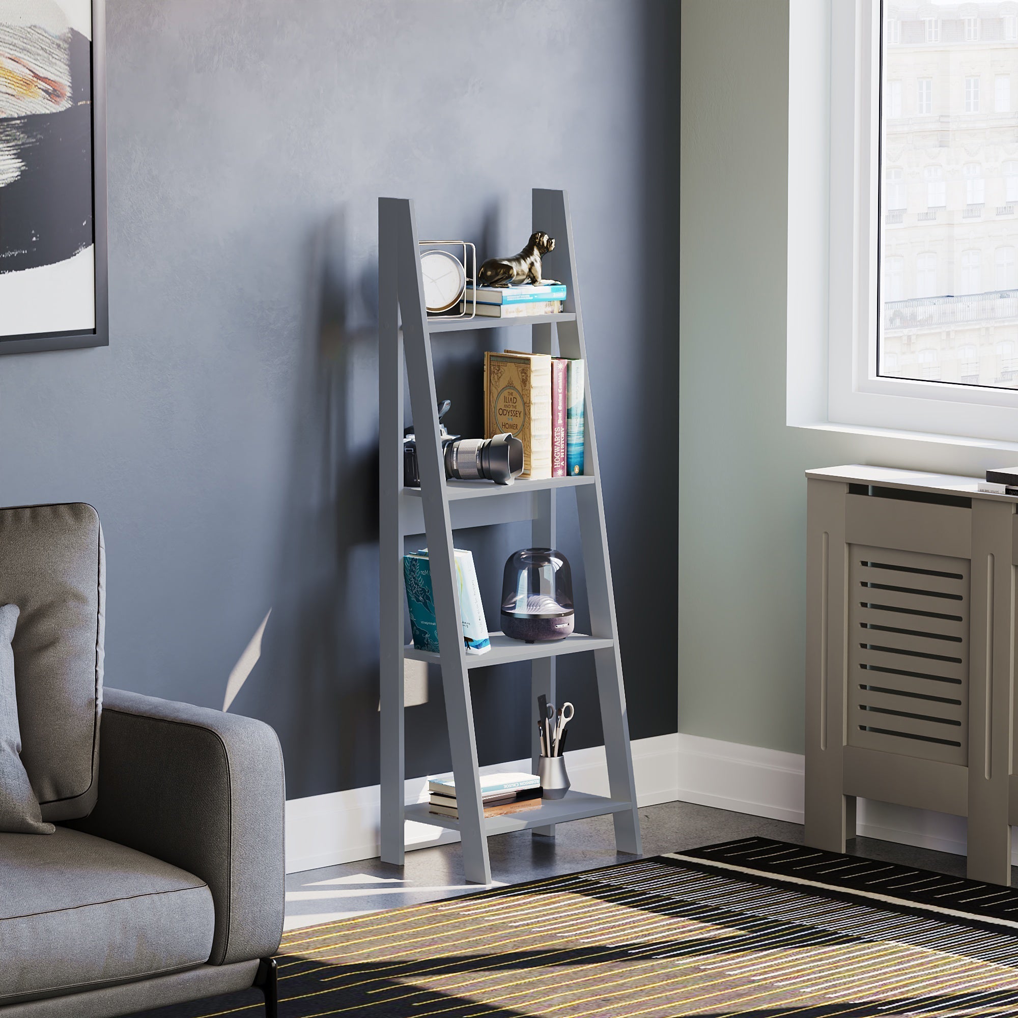 Bristol 4-Tier Step Ladder Bookcase - Grey