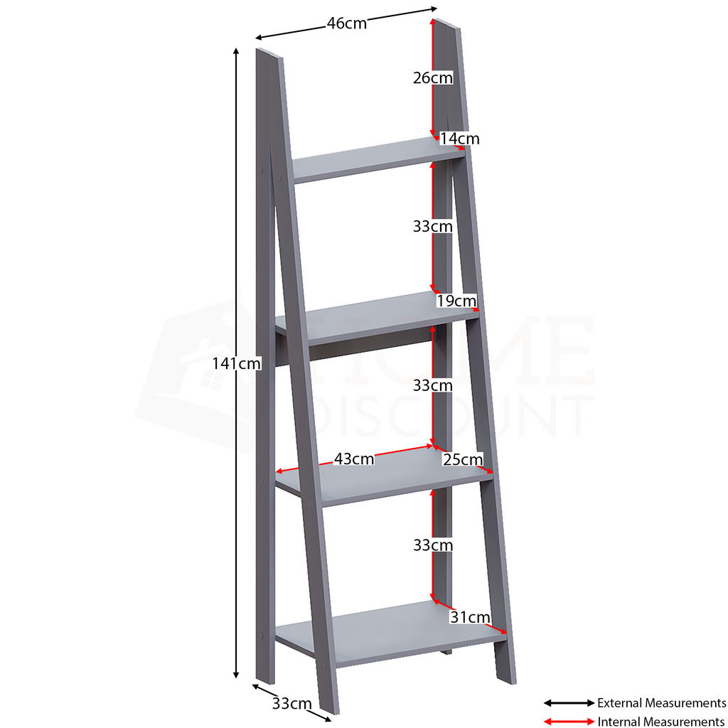 Bristol 4-Tier Step Ladder Bookcase - Grey