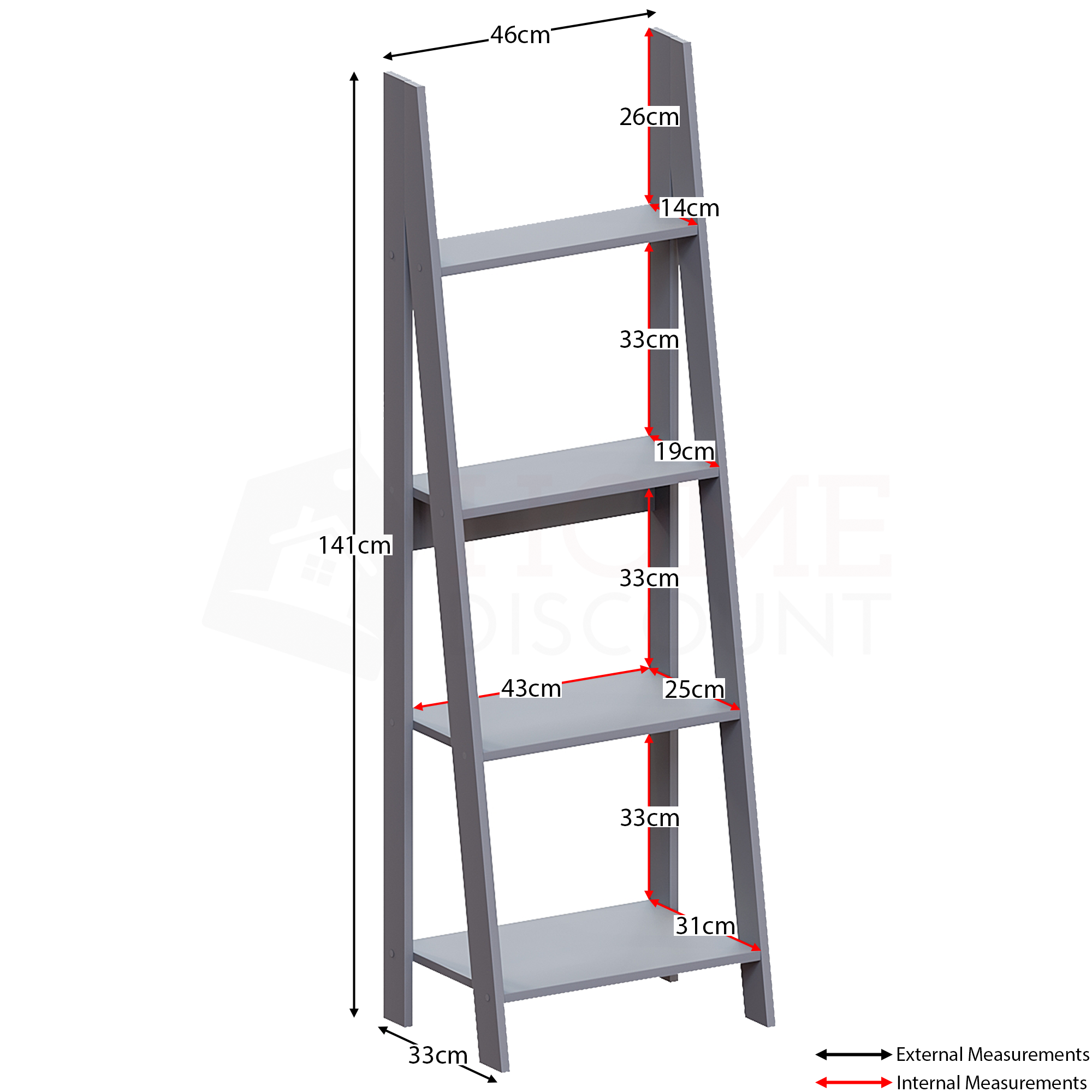 Bristol 4-Tier Step Ladder Bookcase - Grey