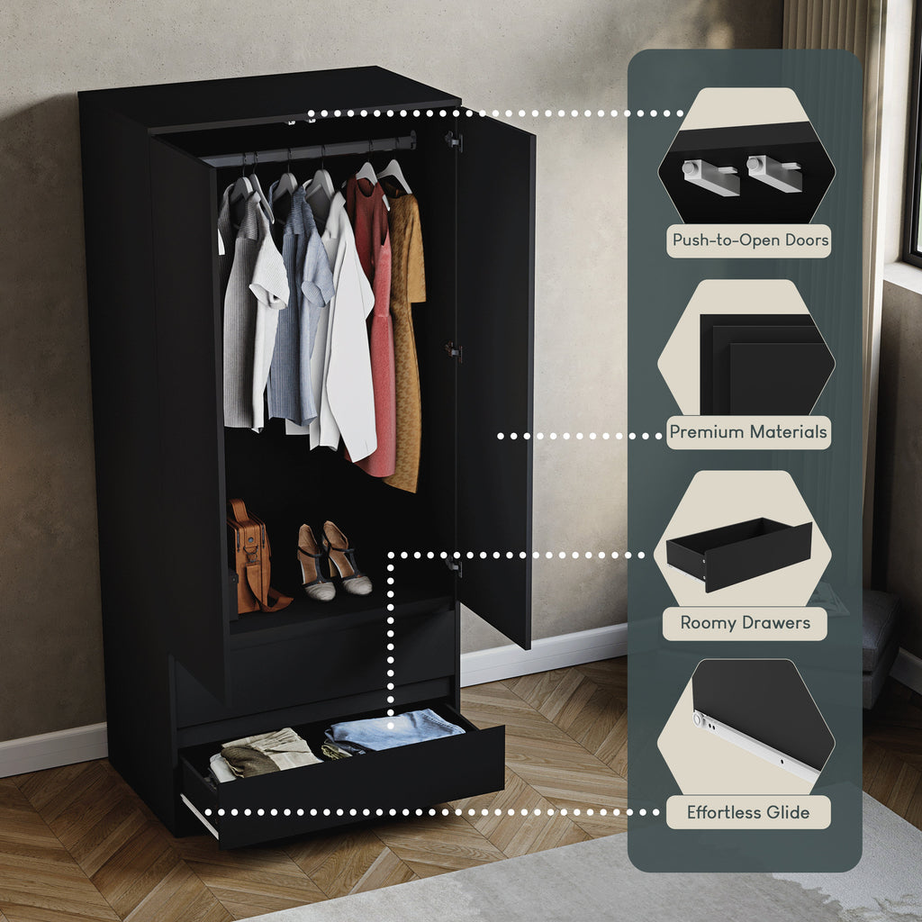 Denver 2-Door 2-Drawer Wardrobe, Black