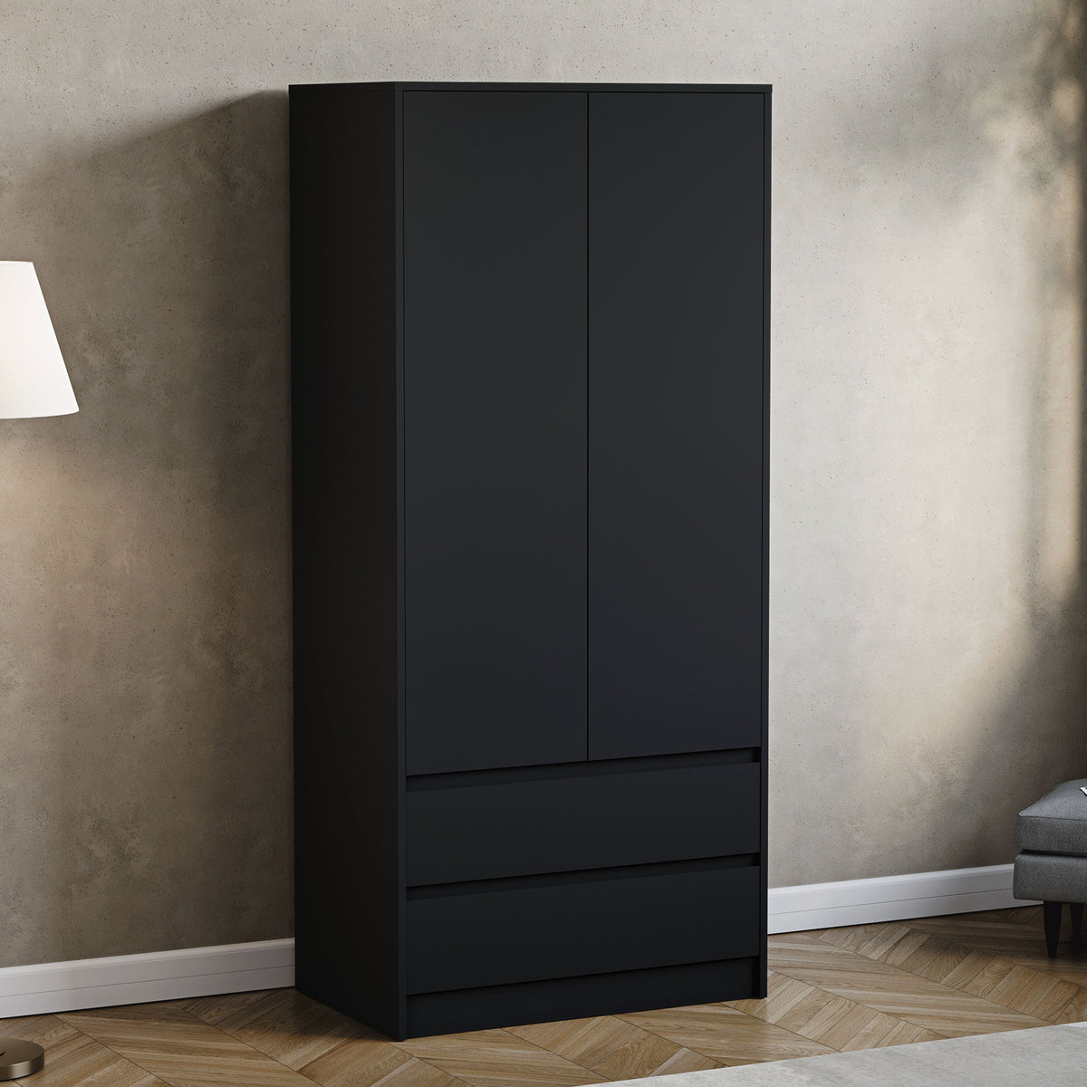 Denver 2-Door 2-Drawer Wardrobe, Black