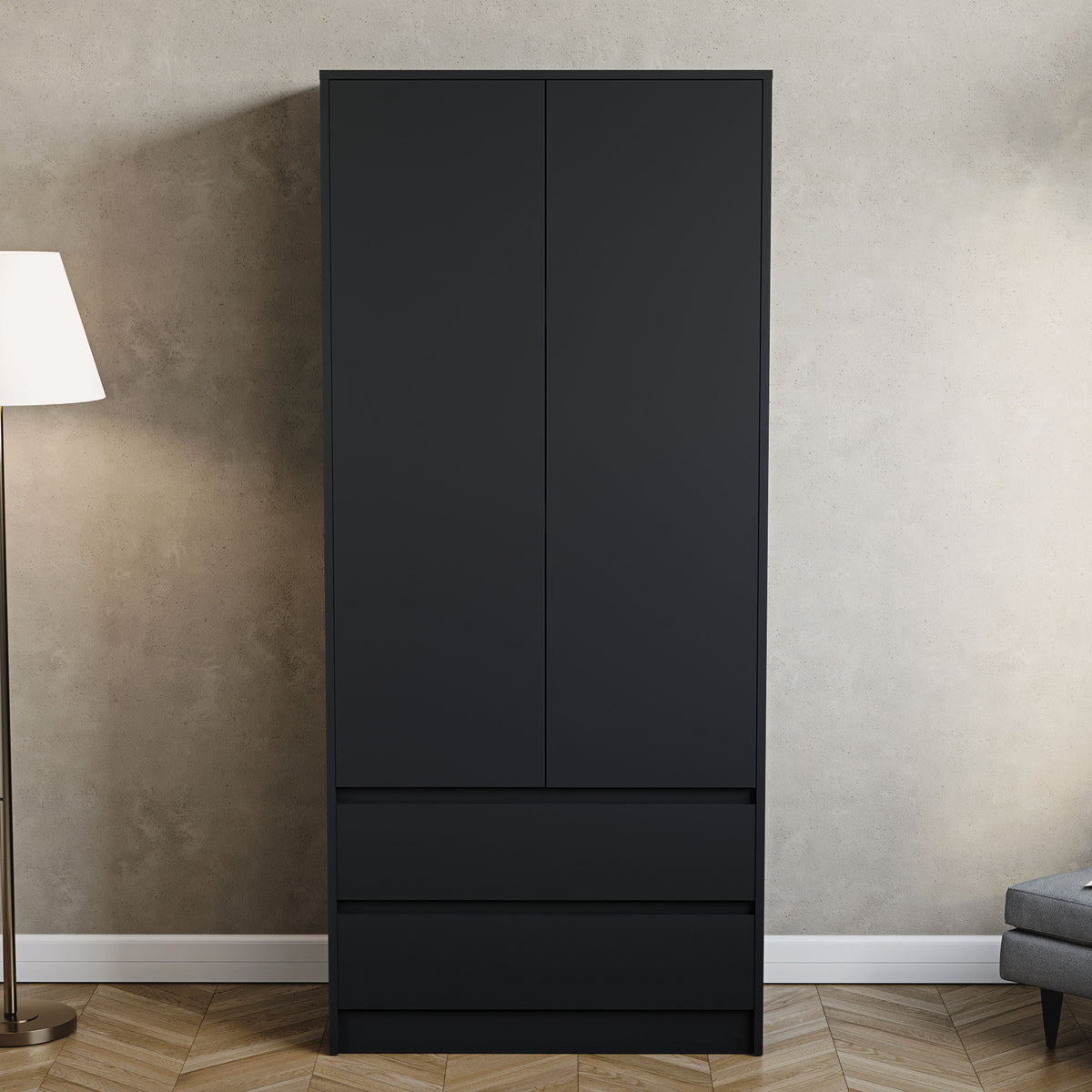 Denver 2-Door 2-Drawer Wardrobe, Black