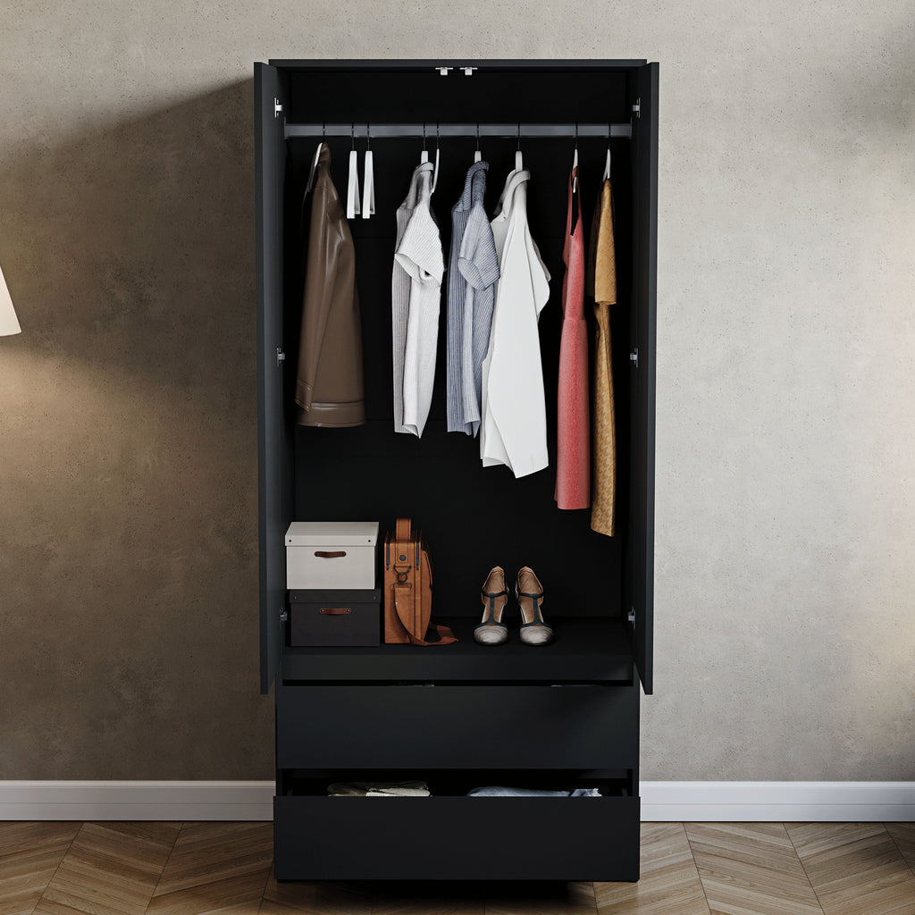 Denver 2-Door 2-Drawer Wardrobe, Black
