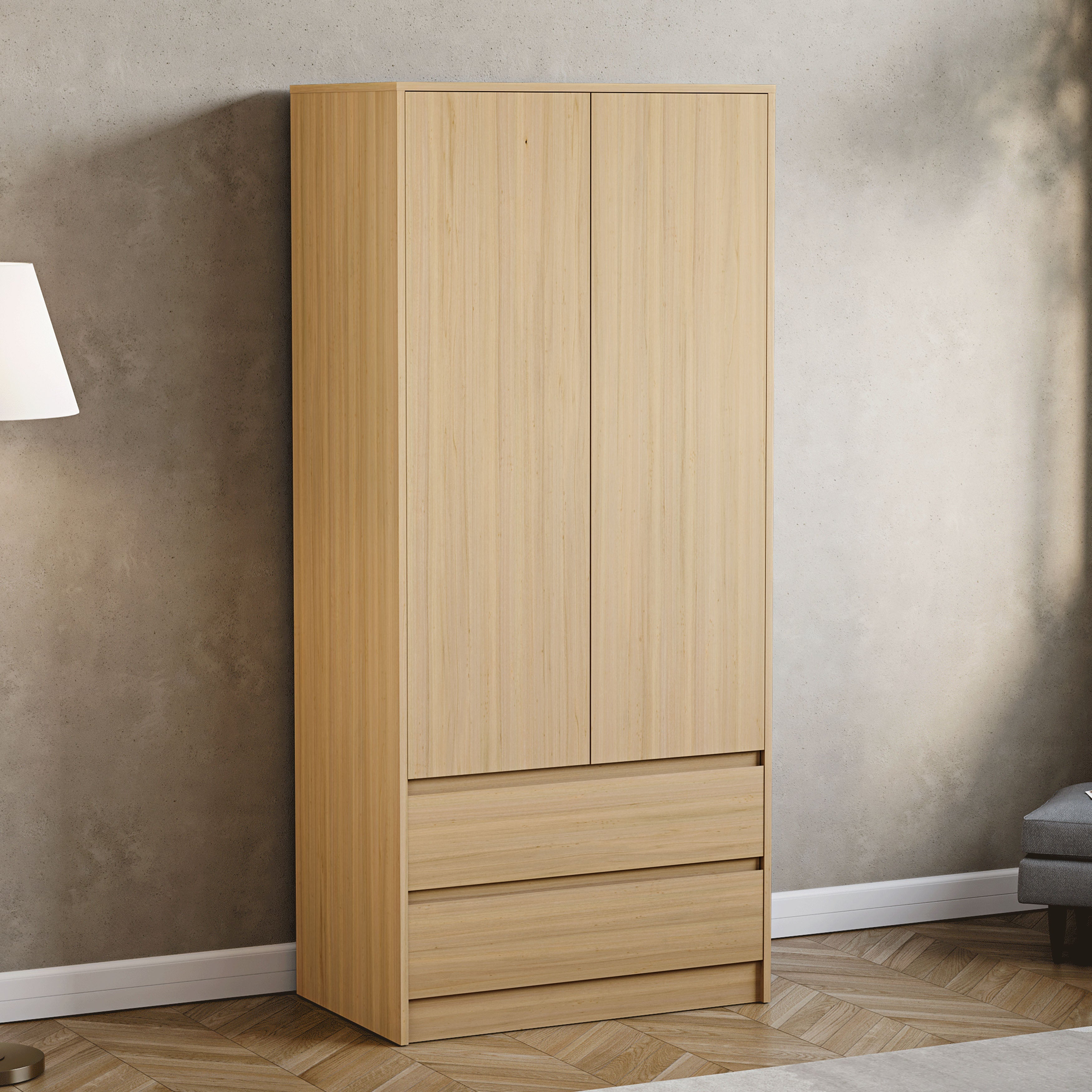 Denver 2-Door 2-Drawer Wardrobe, Pine