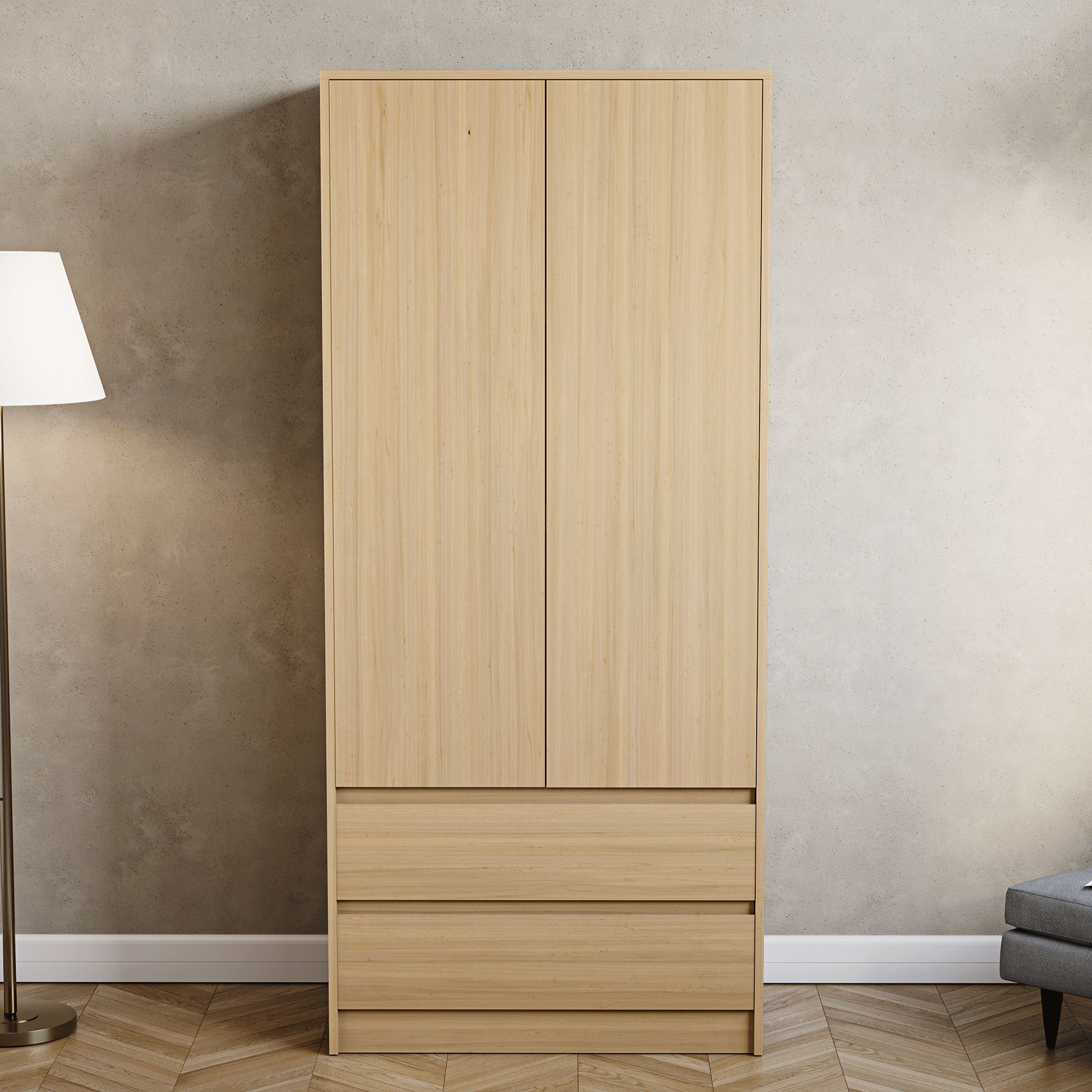 Denver 2-Door 2-Drawer Wardrobe, Pine