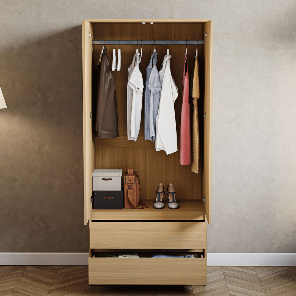 Denver 2-Door 2-Drawer Wardrobe, Pine