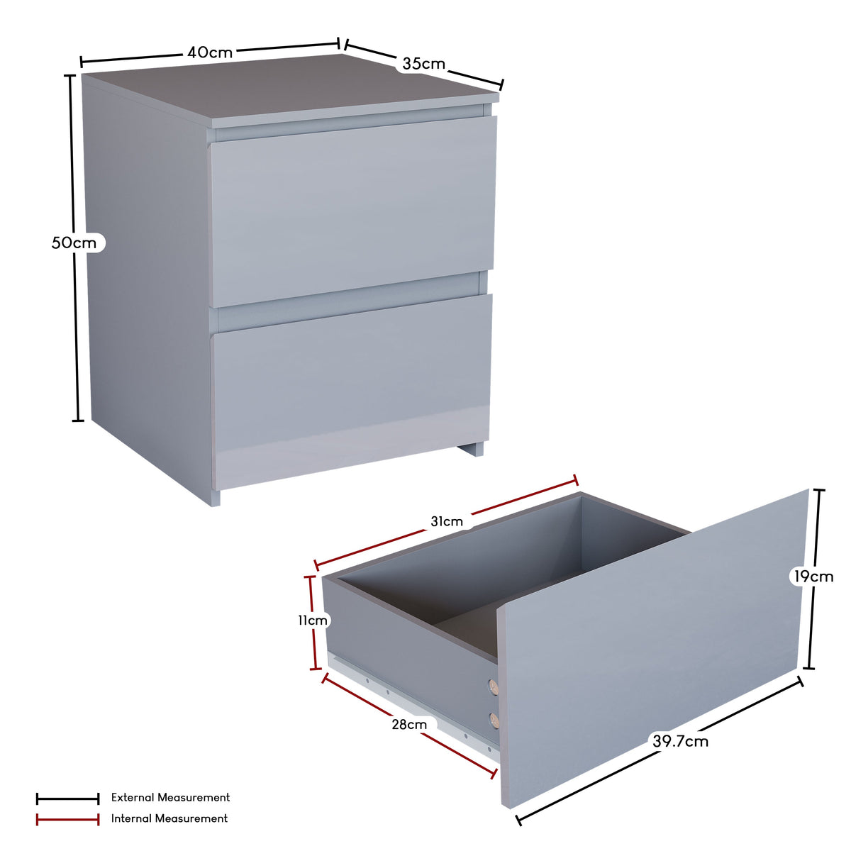 Glinton 2-Drawer Bedside Chest - Grey (FSC 100%)