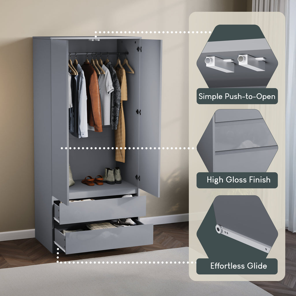 Glinton 2-Door 2-Drawer Wardrobe, Grey (FSC 100%)