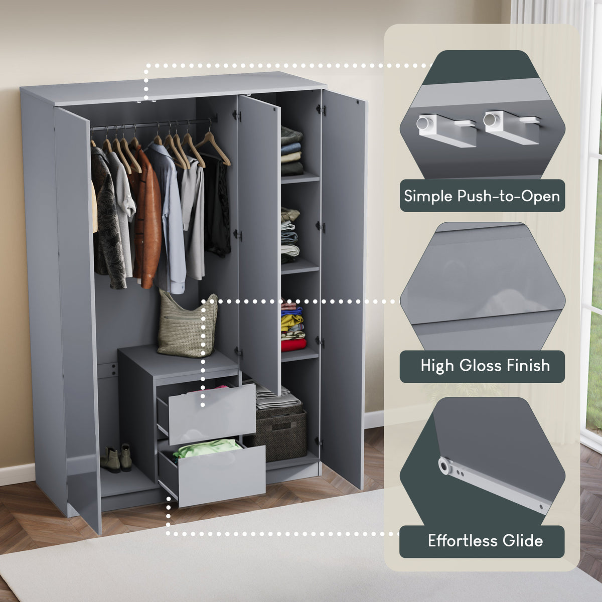 Glinton 3-Door 2-Drawer Wardrobe, Grey (FSC 100%)