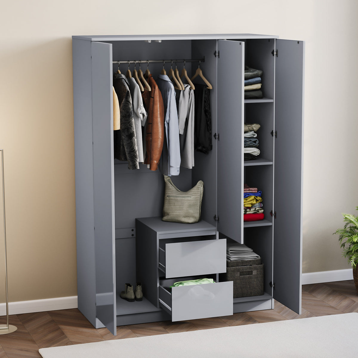 Glinton 3-Door 2-Drawer Wardrobe, Grey (FSC 100%)