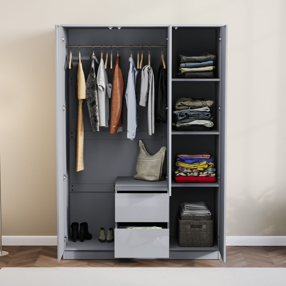 Glinton 3-Door 2-Drawer Wardrobe, Grey (FSC 100%)