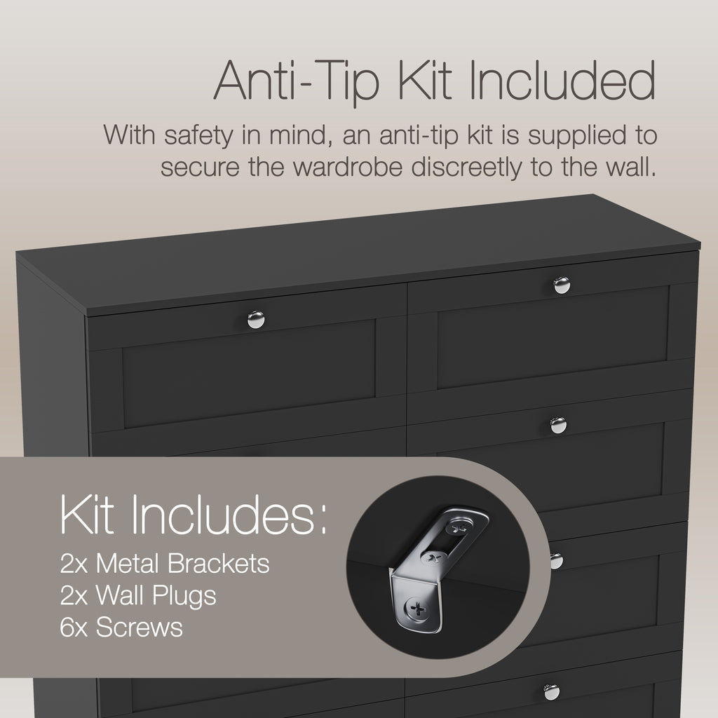 Altino 8 Drawer Chest Cabinet, Black