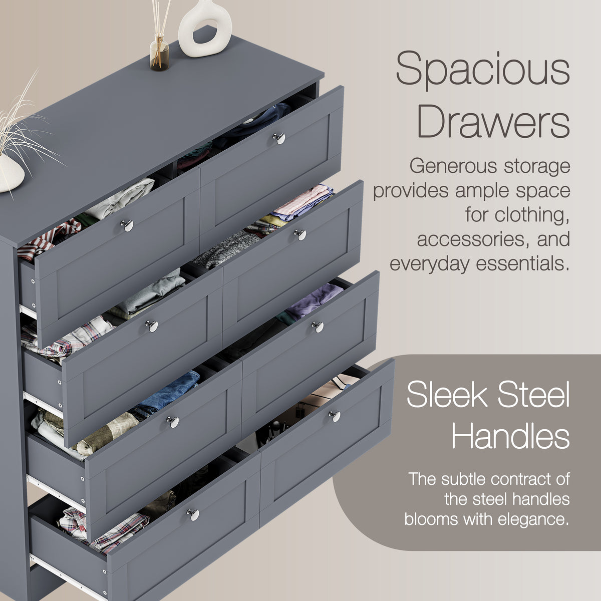 Altino 8 Drawer Chest Cabinet, Grey