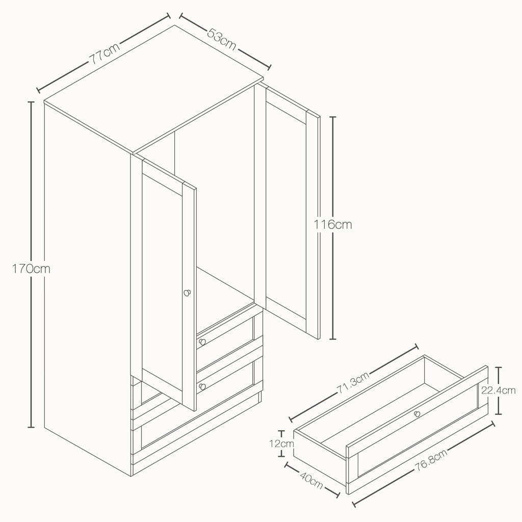 Altino 2 Door 2 Drawer Wardrobe, Grey
