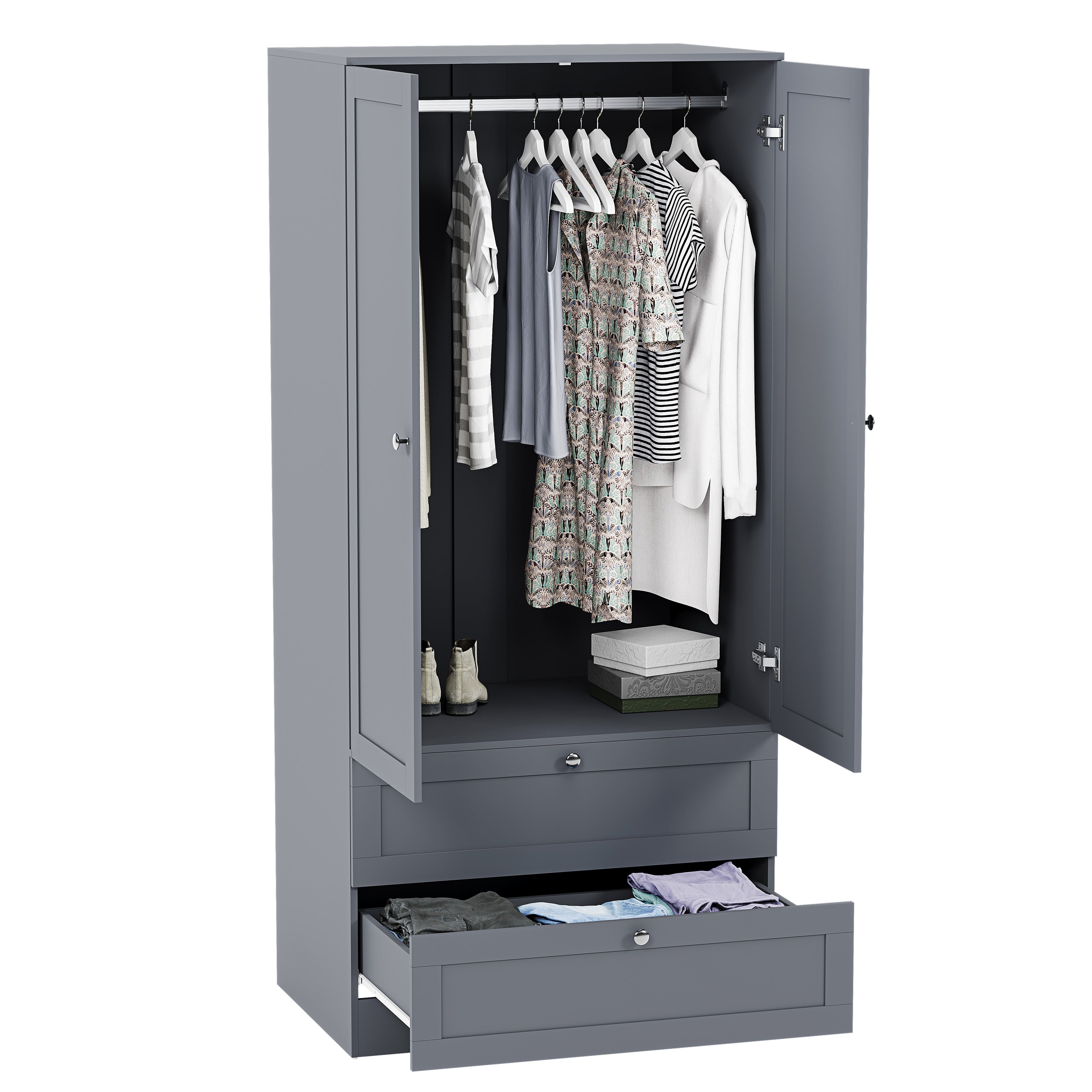 Altino 2 Door 2 Drawer Wardrobe, Grey