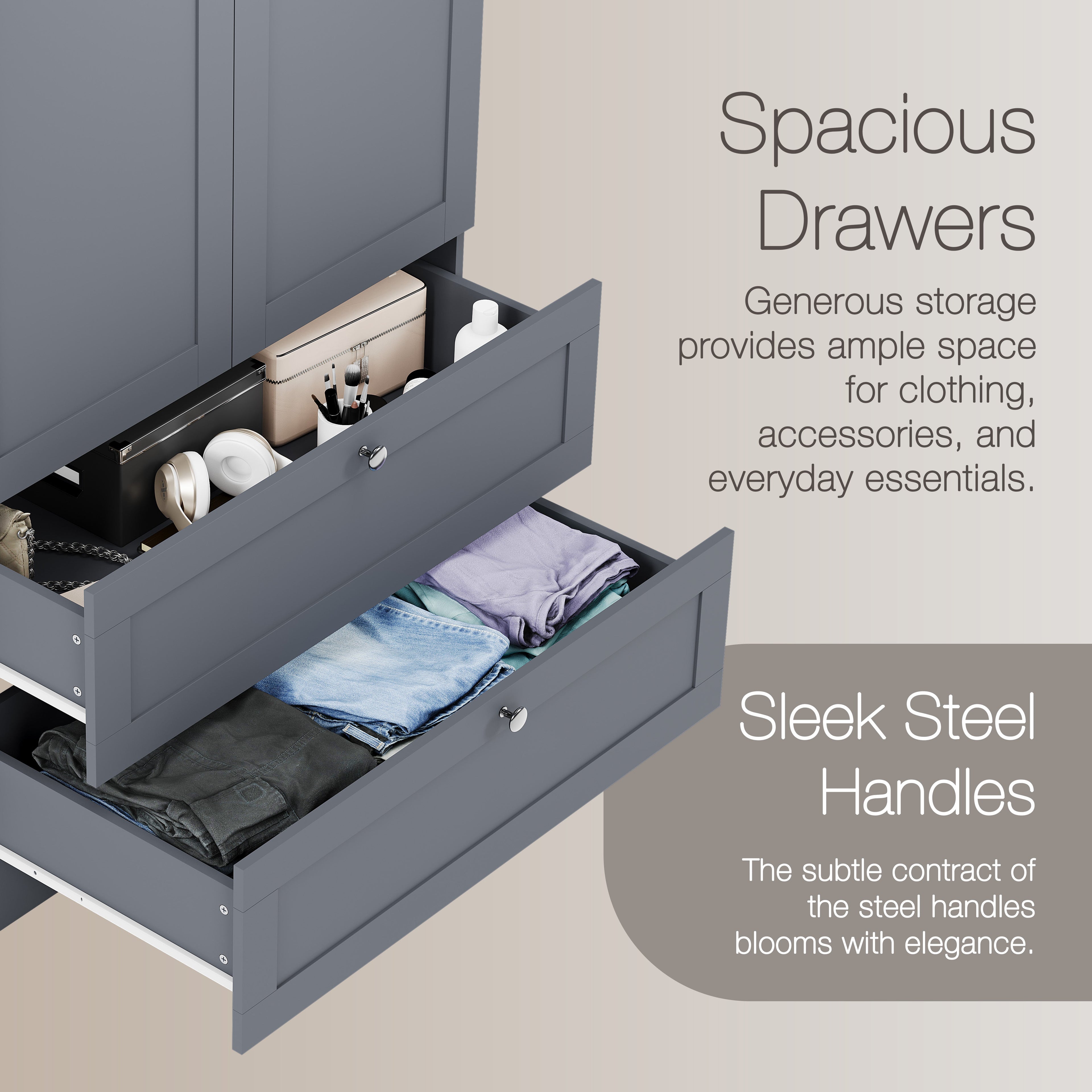 Altino 2 Door 2 Drawer Wardrobe, Grey