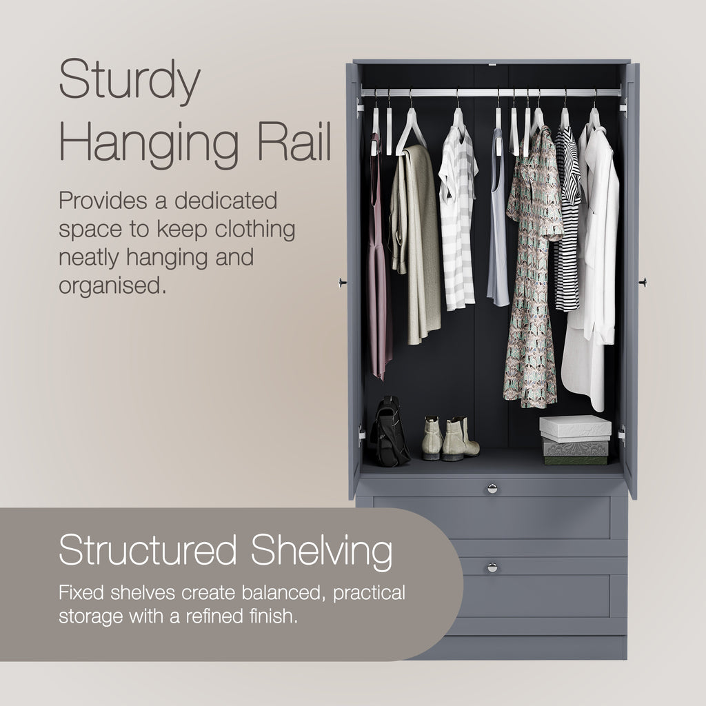 Altino 2 Door 2 Drawer Wardrobe, Grey