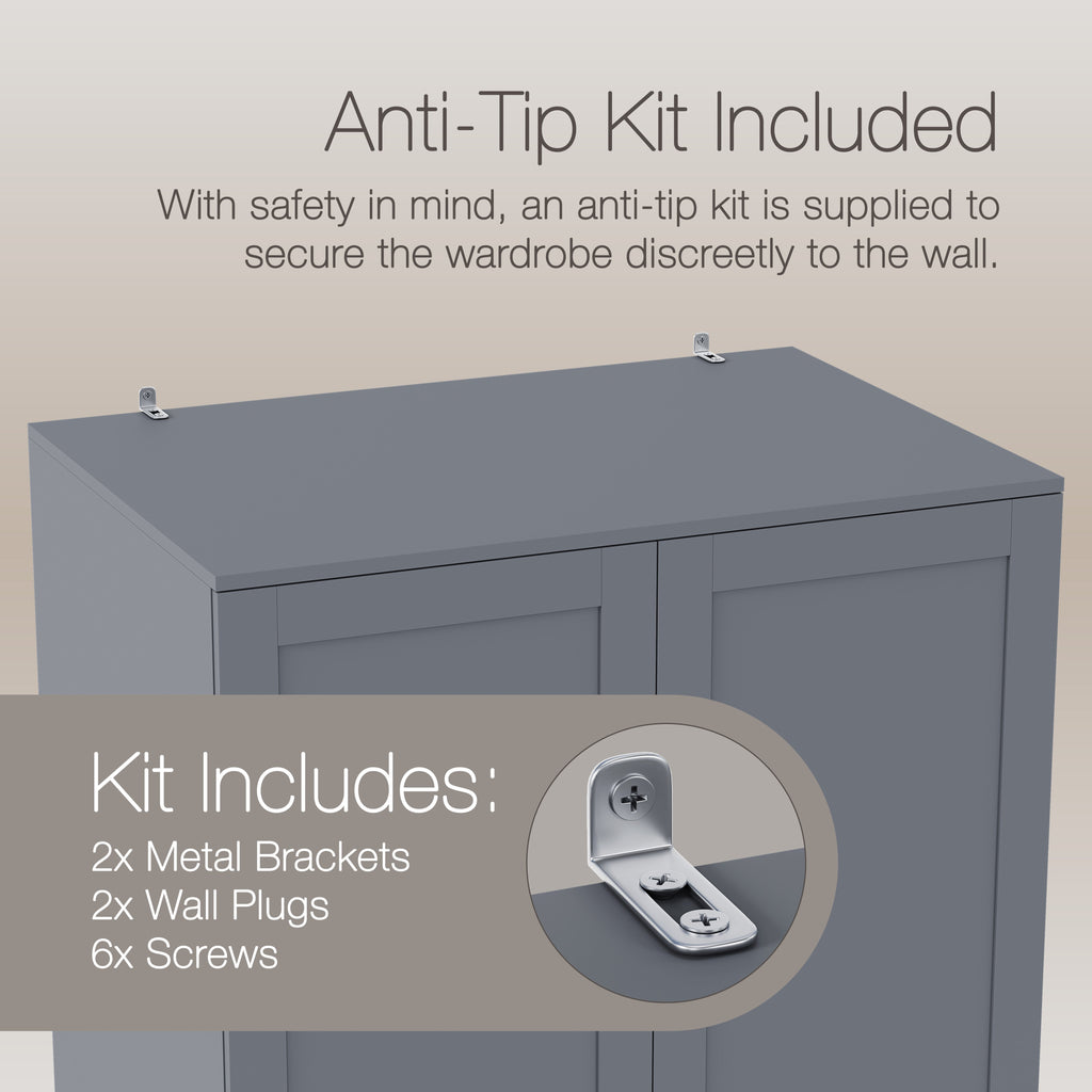 Altino 2 Door 2 Drawer Wardrobe, Grey
