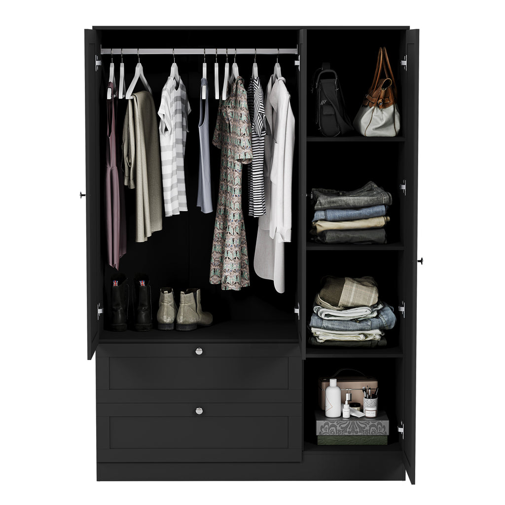 Altino 3 Door 2 Drawer Mirrored Wardrobe, Black