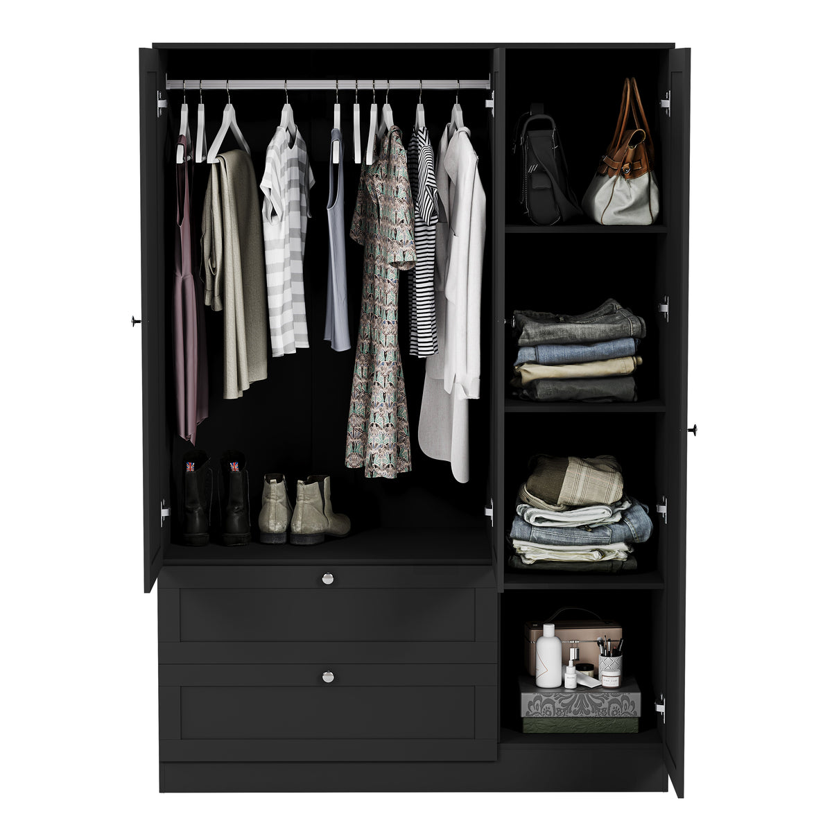 Altino 3 Door 2 Drawer Mirrored Wardrobe, Black